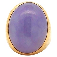 Vintage Mens Large 30 Carat Lavender Cabochon Jade Ring 14k Yellow Gold