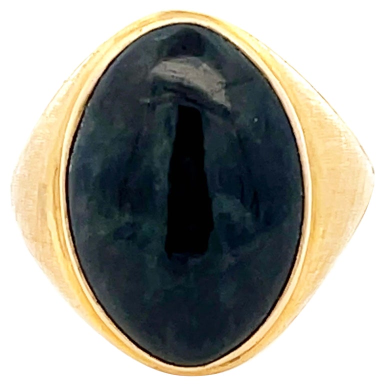 Vintage Men's Large Black Mottled Jade Ring in 14k Yellow Gold For - Main Image
