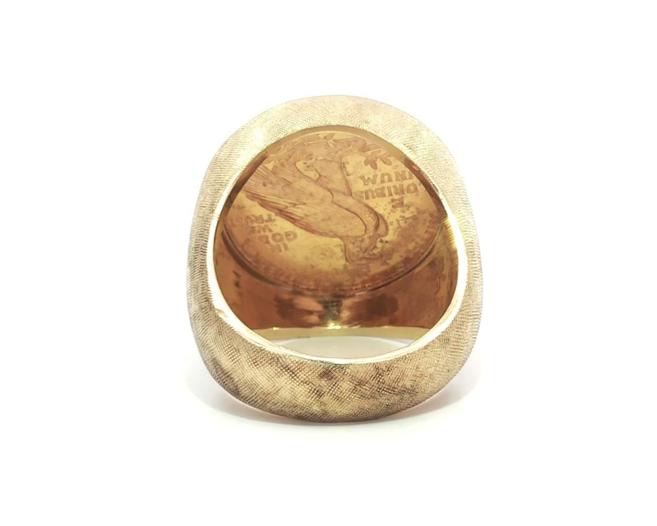 Anello da uomo grande e pesante in oro giallo del 1914 con moneta da 5 dollari e testa indiana in vendita 7