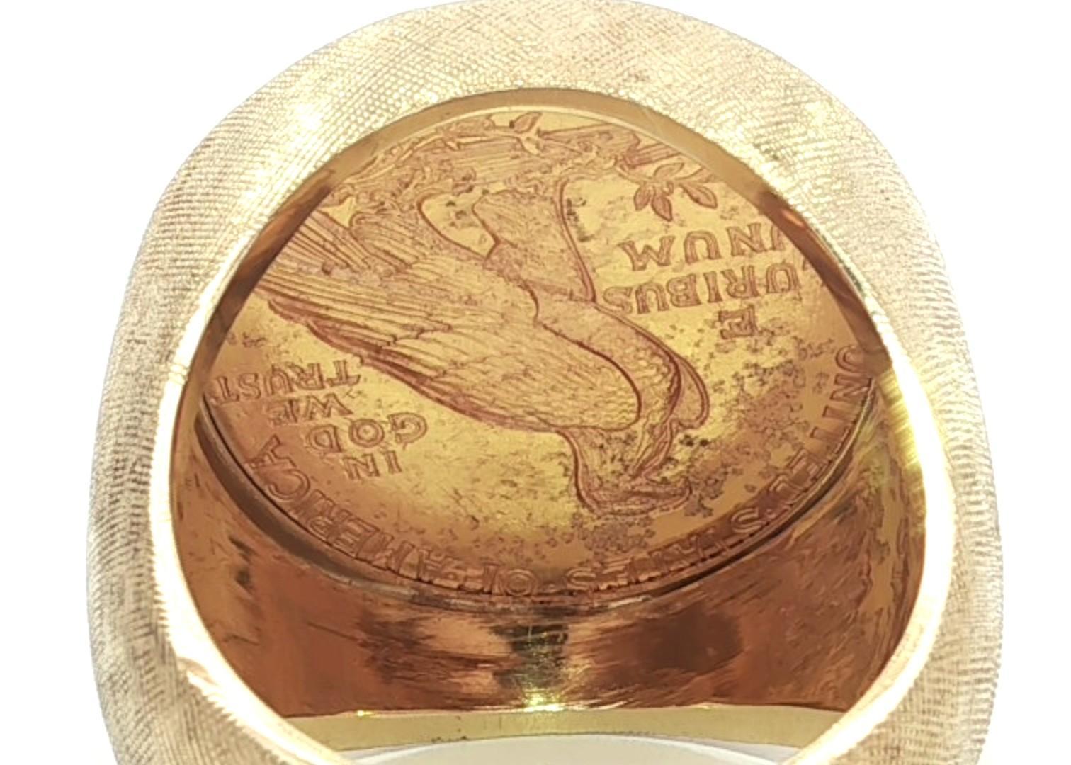 Anello da uomo grande e pesante in oro giallo del 1914 con moneta da 5 dollari e testa indiana in vendita 8