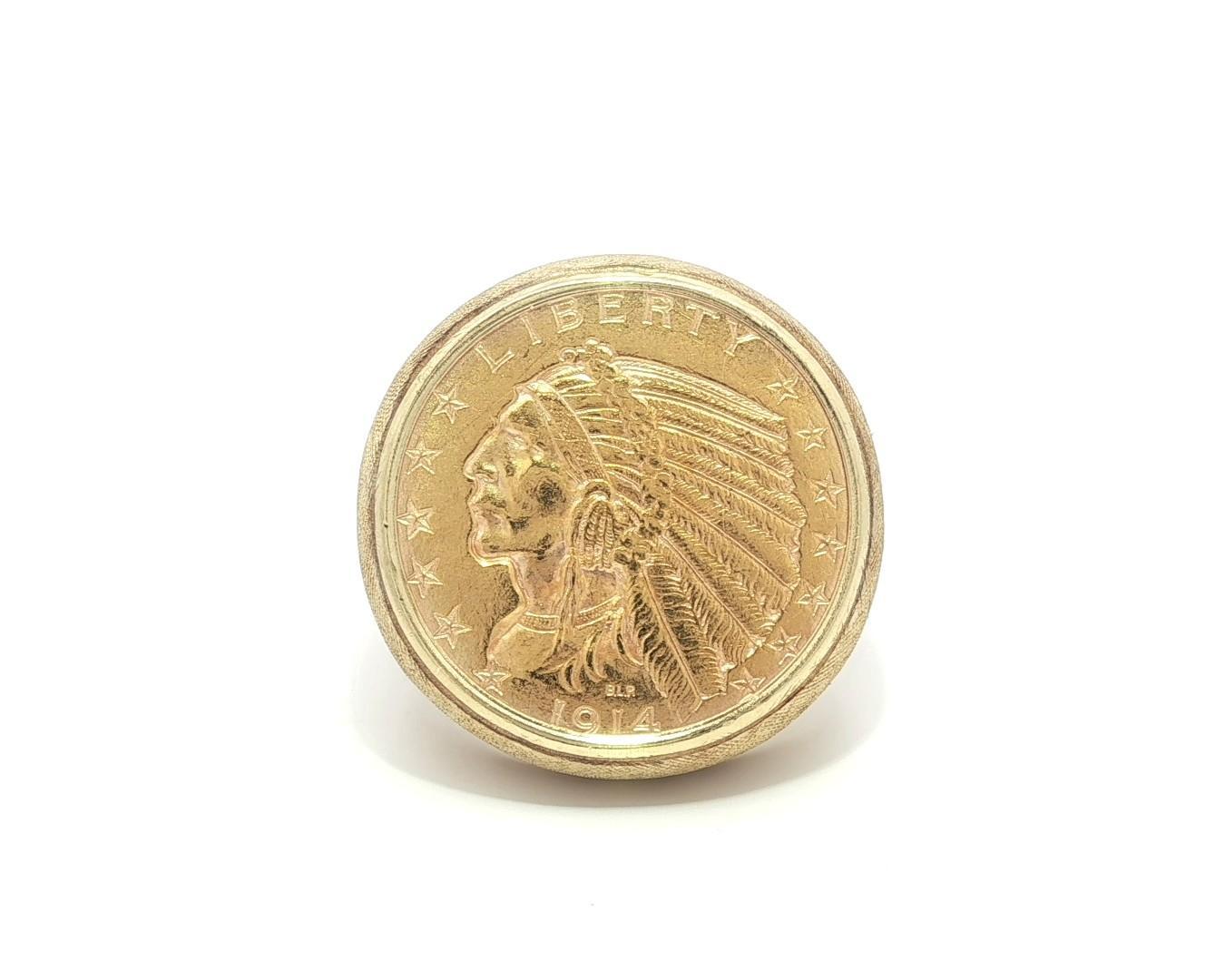 Anello da uomo grande e pesante in oro giallo del 1914 con moneta da 5 dollari e testa indiana in vendita 2