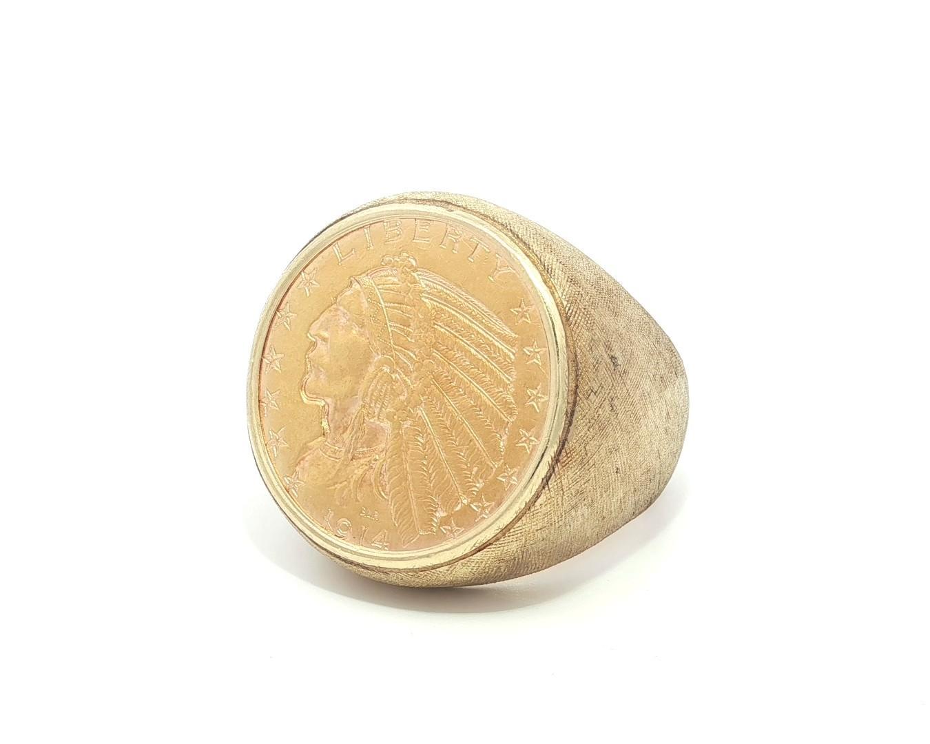 Anello da uomo grande e pesante in oro giallo del 1914 con moneta da 5 dollari e testa indiana in vendita 4