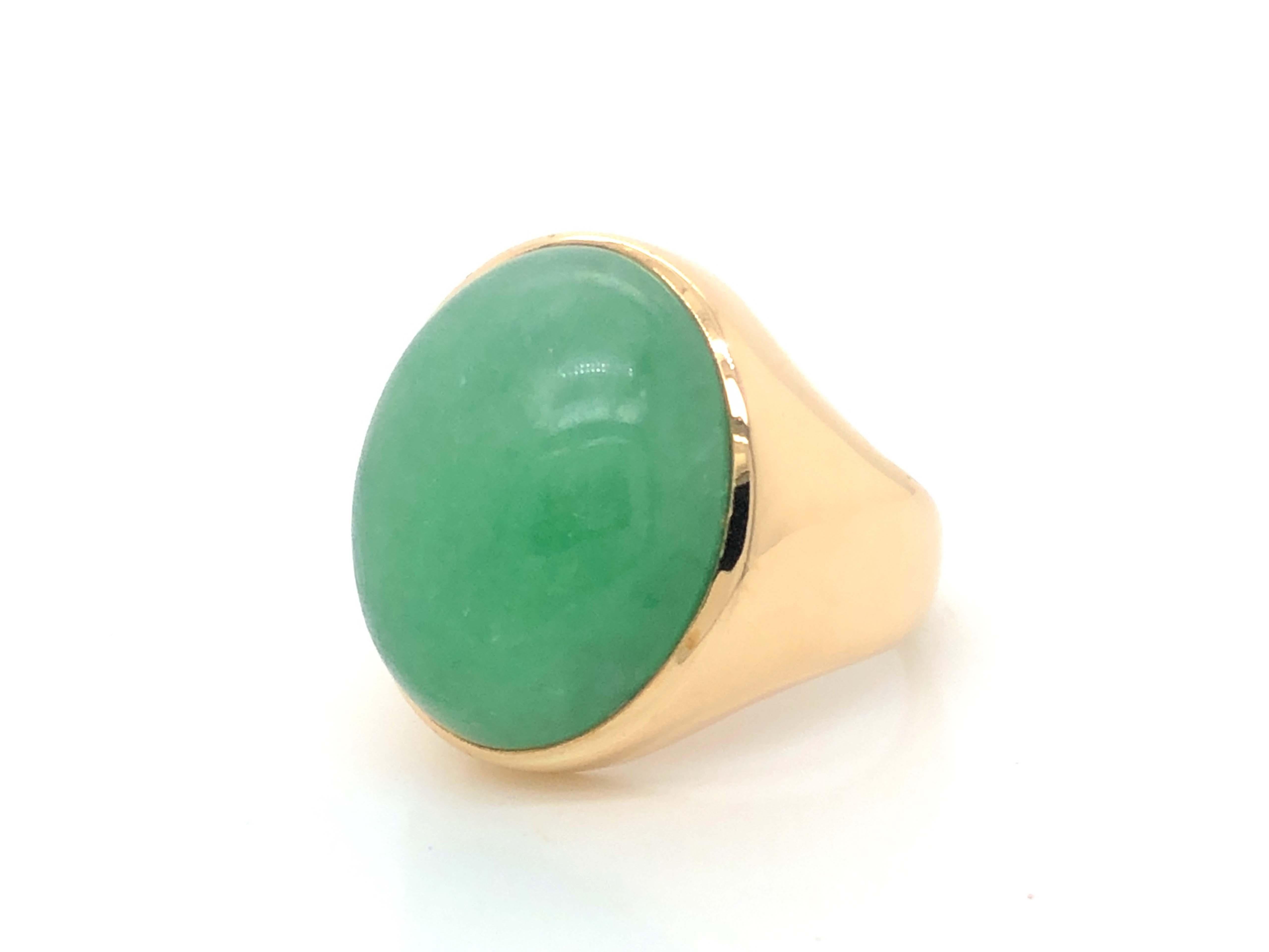 Taille ovale Bague vintage pour homme en jade vert avec cabochon ovale, or jaune 14k