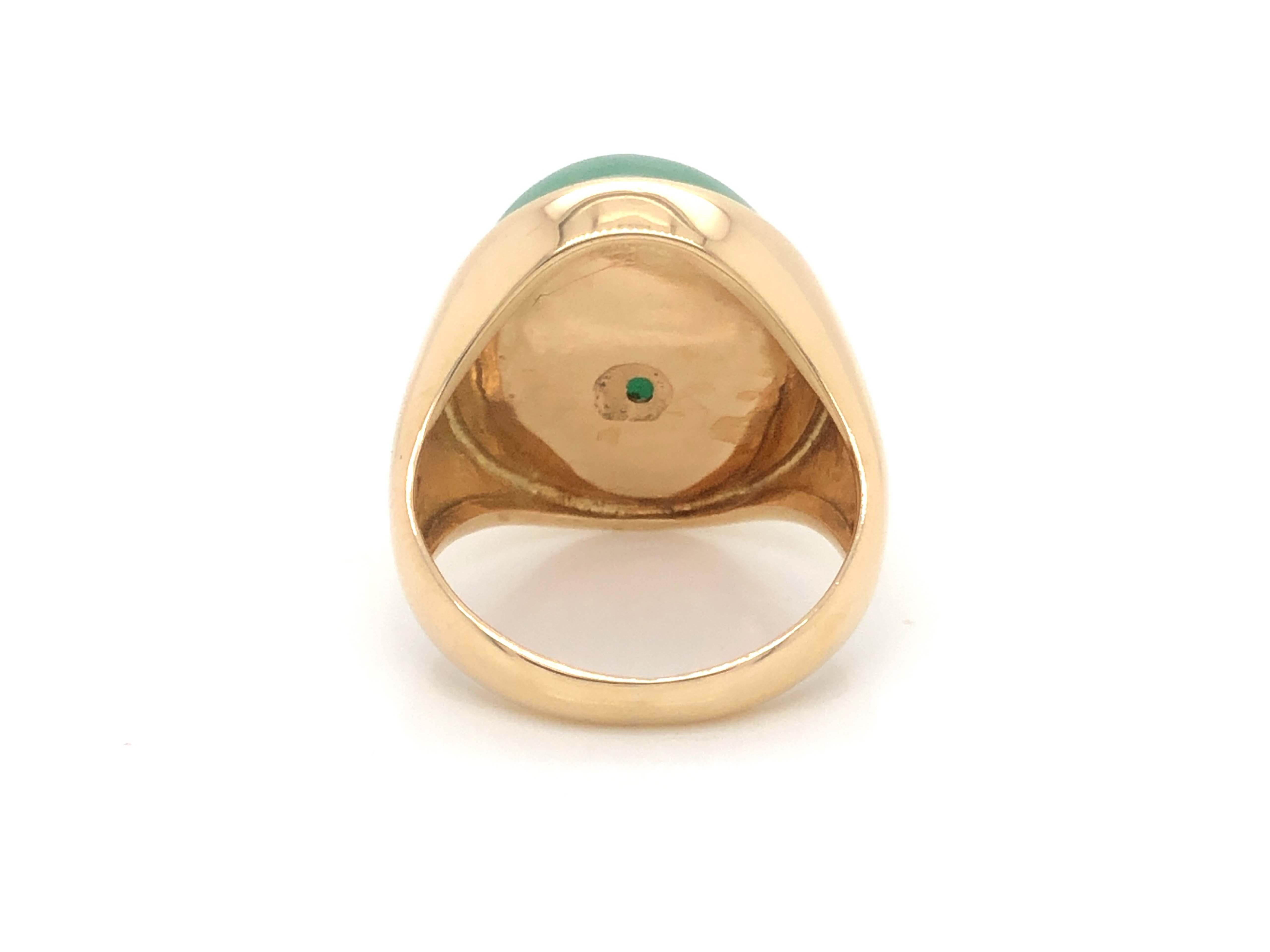 Oval Cut Vintage Men's Large Oval Cabochon Green Jade Ring, 14k Yellow Gold