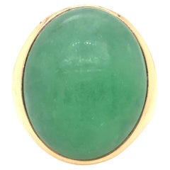 Vintage Men's Large Oval Cabochon Green Jade Ring, 14k Yellow Gold