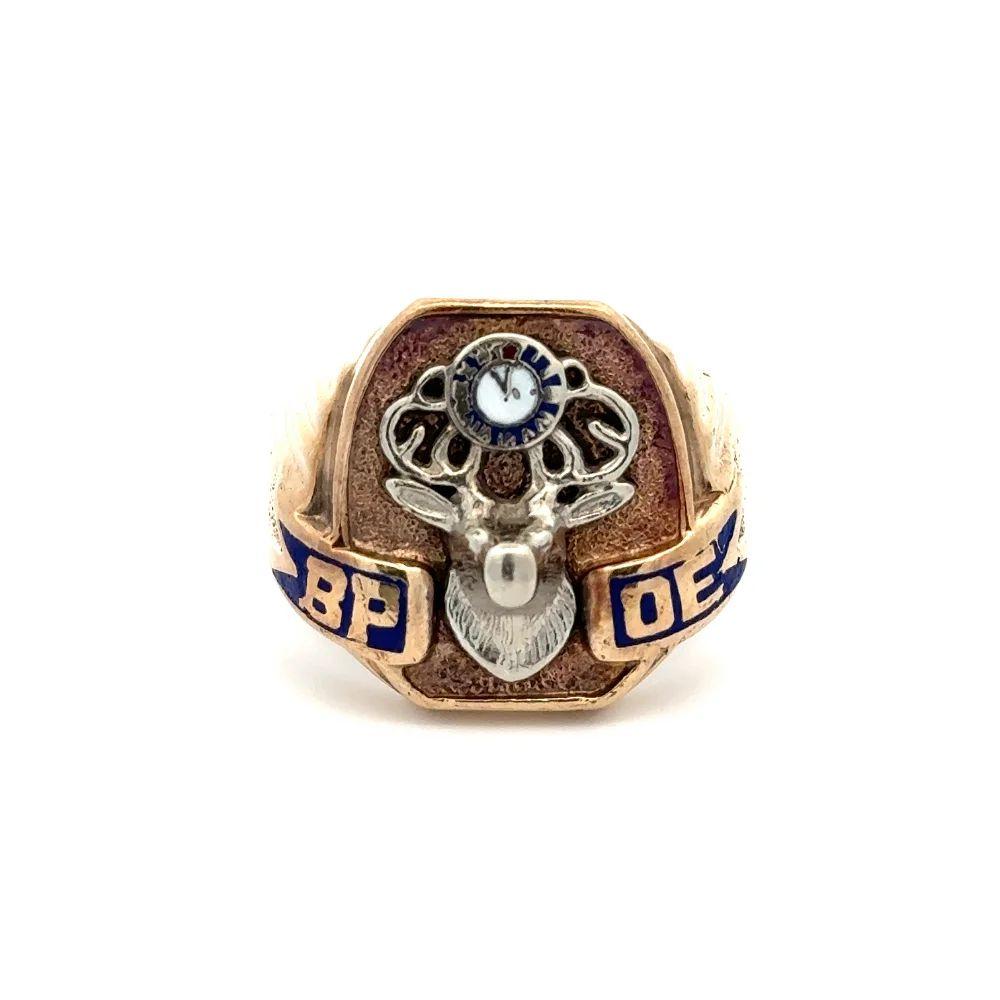 Anello massonico d'epoca da uomo con sigaro smaltato e fascia d'oro In condizioni ottime in vendita a Montreal, QC