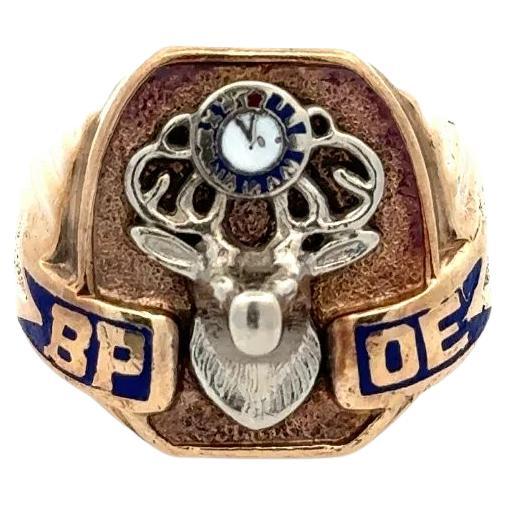 Vintage Men’s Masonic Elks Enamel Cigar Gold Band Ring