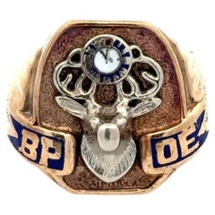 Vintage Men’s Masonic Elks Enamel Cigar Gold Band Ring