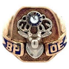 Anillo de oro vintage para hombre Masón Alces Esmaltado Cigarros