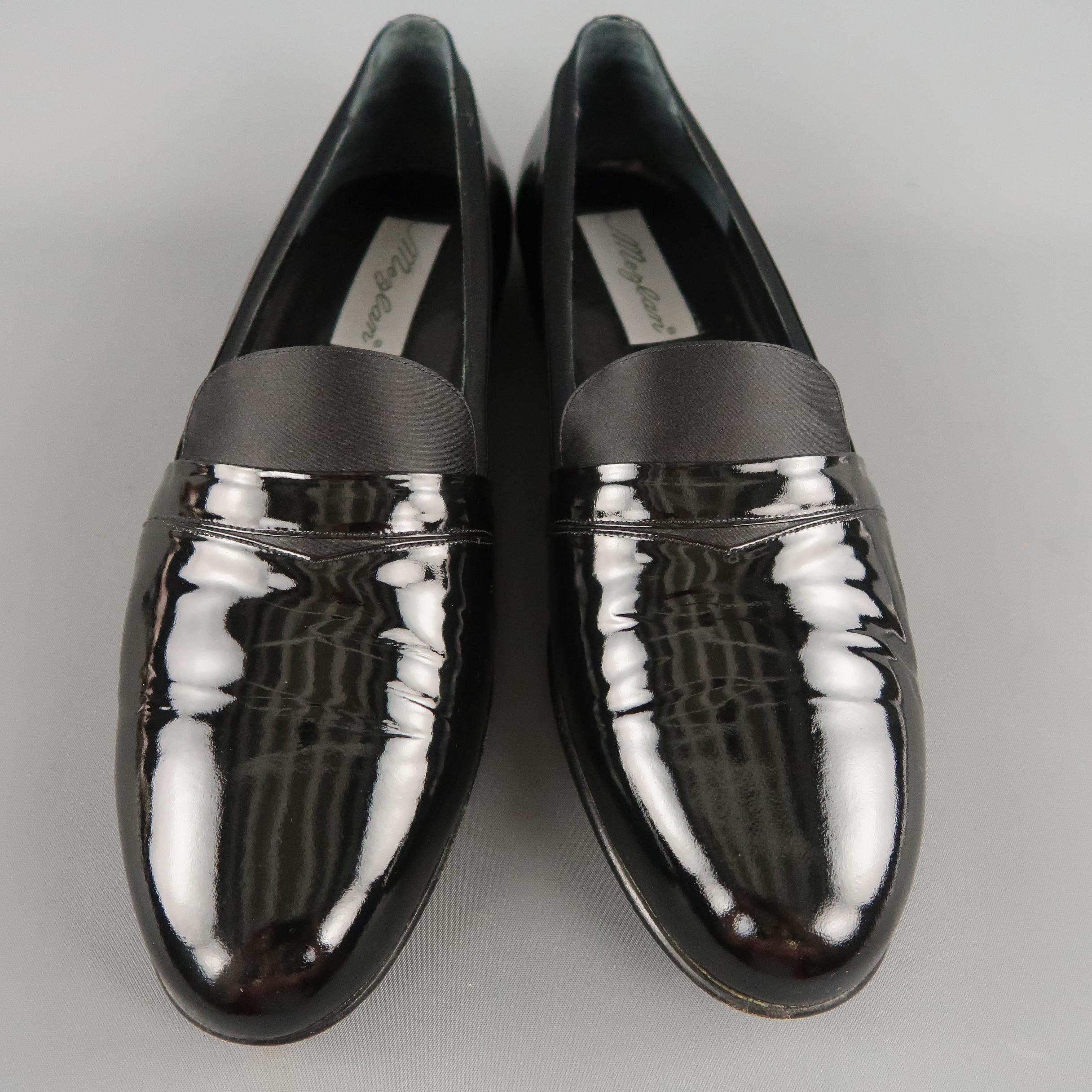 Vintage Men's MEZLAN Size 13 Black Patent Leather & Satin Tuxedo Loafers In Excellent Condition In San Francisco, CA