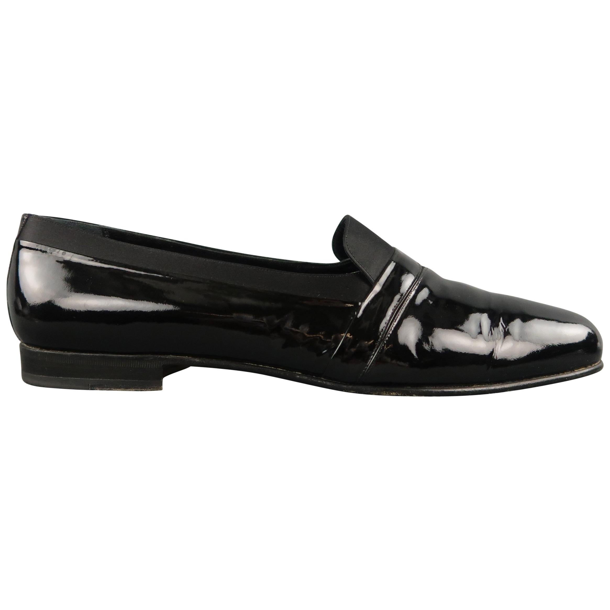 Vintage Men's MEZLAN Size 13 Black Patent Leather & Satin Tuxedo Loafers