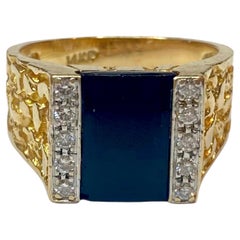 Vintage Men's Onyx & Diamond Gold Ring