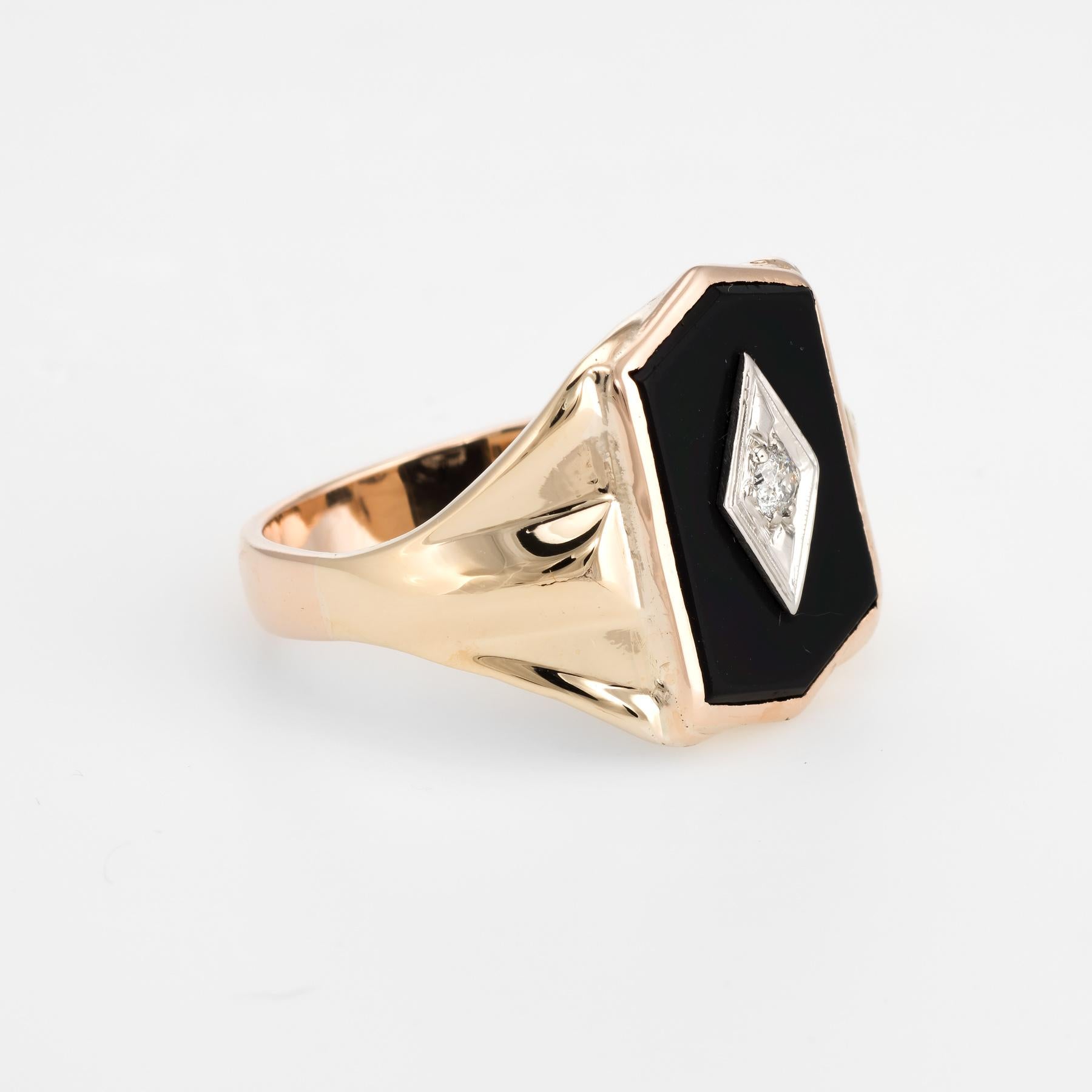 mens black onyx ring with diamond in the middle