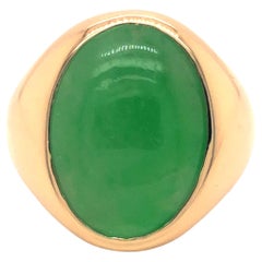 Vintage Men's Oval Cabochon Green Jade Ring, 10k Yellow Gold