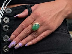 Vintage Men's Oval Cabochon Green Jade Ring, 14k Yellow Gold