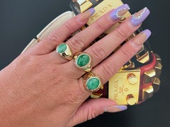 Vintage Men's Oval Cabochon Green Jade Ring, 14k Yellow Gold