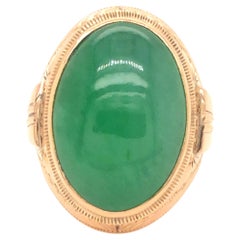 Vintage Men's Oval Cabochon Green Jade Ring, 14k Yellow Gold