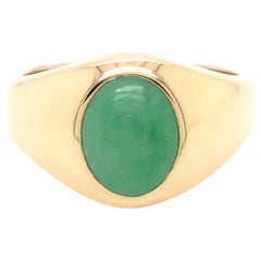 Vintage Men's Oval Cabochon Green Jade Ring, 14k Yellow Gold