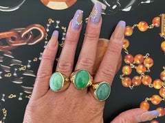 Vintage Men's Oval Cabochon Large Green Jade Ring - 14k Yellow Gold