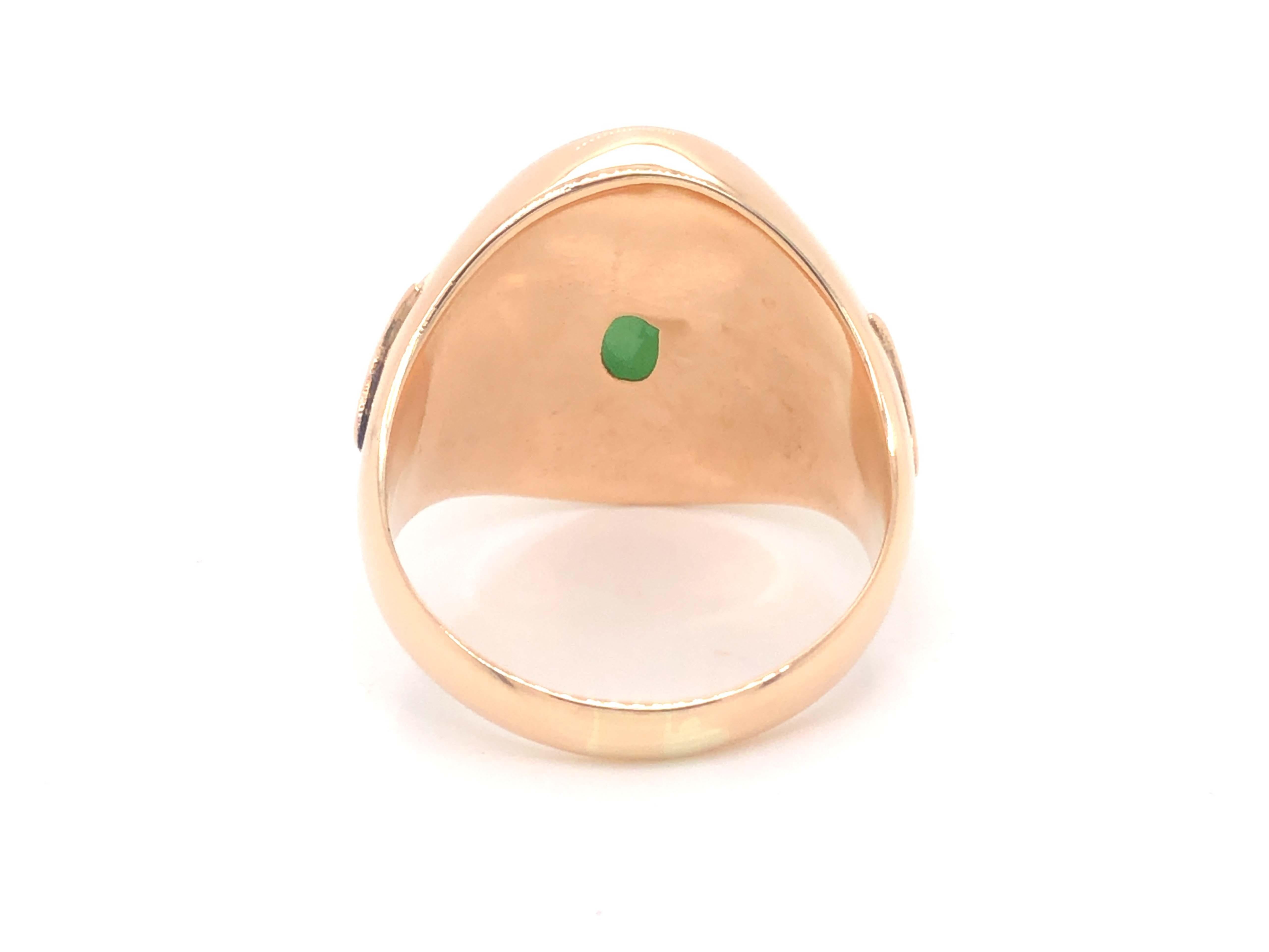 Women's Vintage Men's Oval Cabochon Large Green Jade Ring 14k Yellow Gold