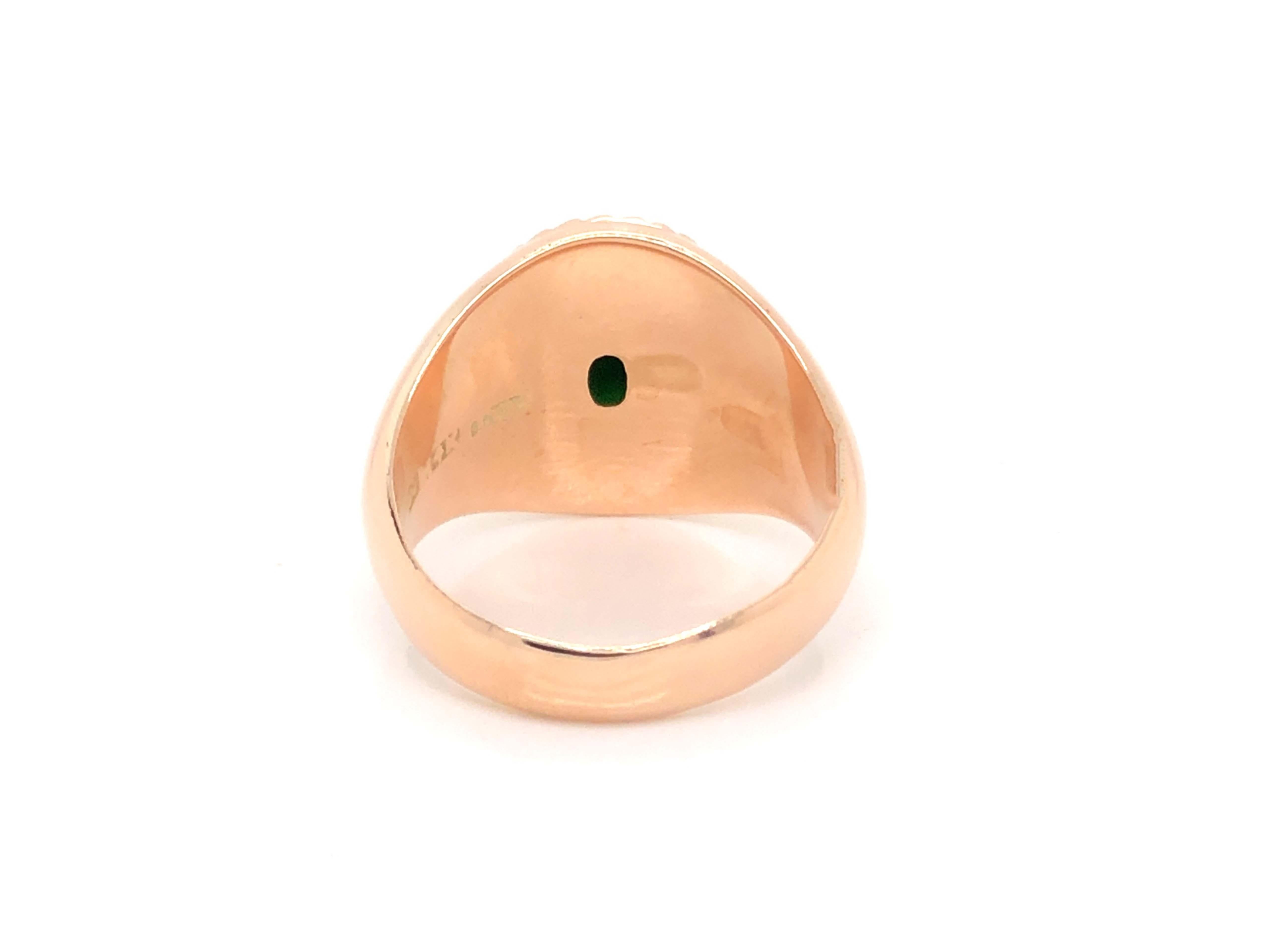 Vintage Men's Oval Cabochon Vivid Mottled Green Jade Ring - 14k Rose Gold 1