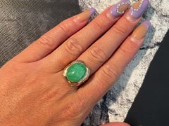 Vintage Men's Oval Green Jade Ring with Dragon Design in 14k Rose Gold
