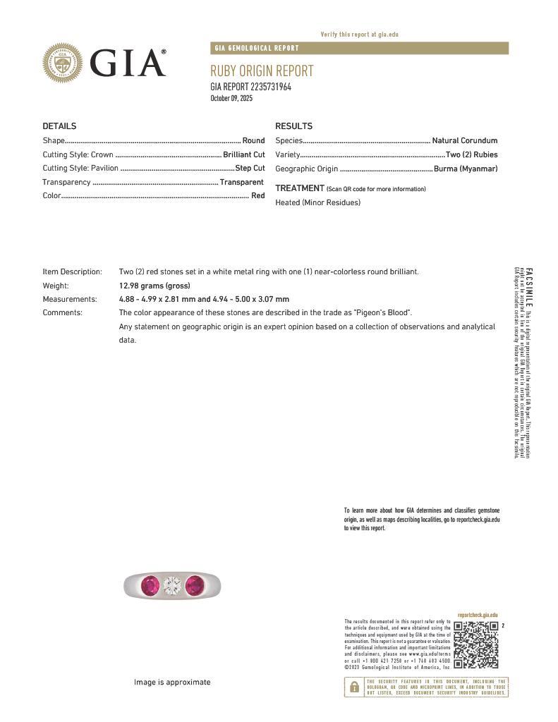 Vintage Men's Platinum 1.65ctw GIA Burma Runde Rubin Diamant 3 Stone Band Ring im Angebot 4