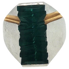 Vintage Mens Platinum Ring Fancy Cut Tourmaline with 18k Yellow Accents
