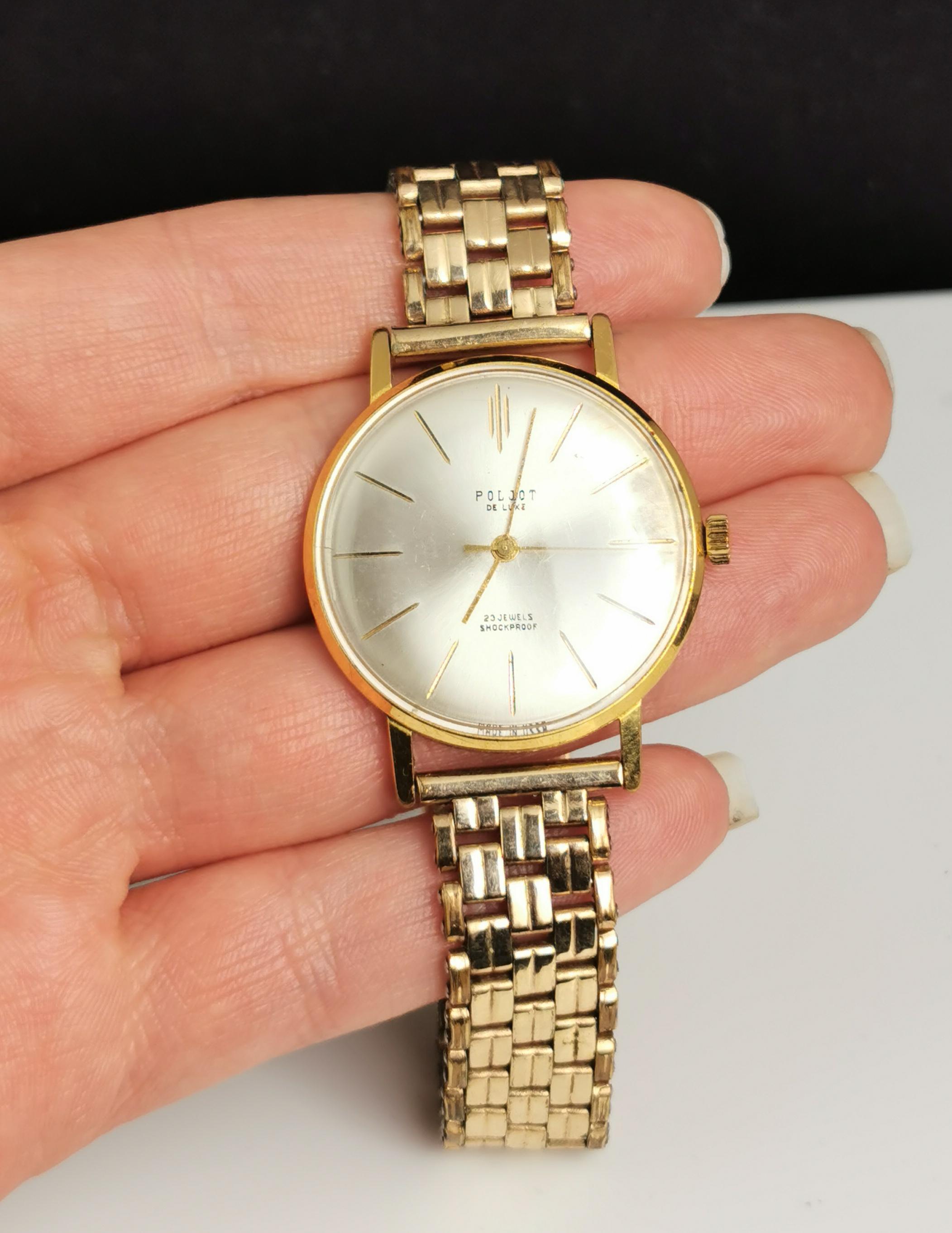 Vintage Mens Poljot wristwatch, rolled gold, C1960s  2