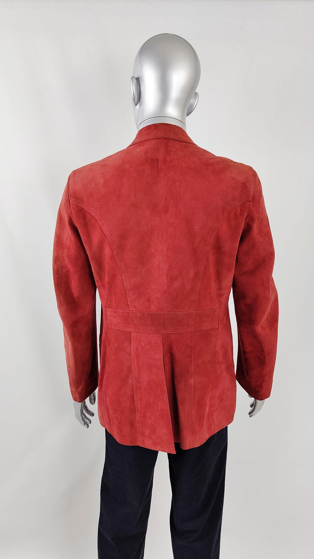 Vintage Mens Red Lambskin Suede Blazer 70s Sport Coat Jacket, 1970s For Sale 3
