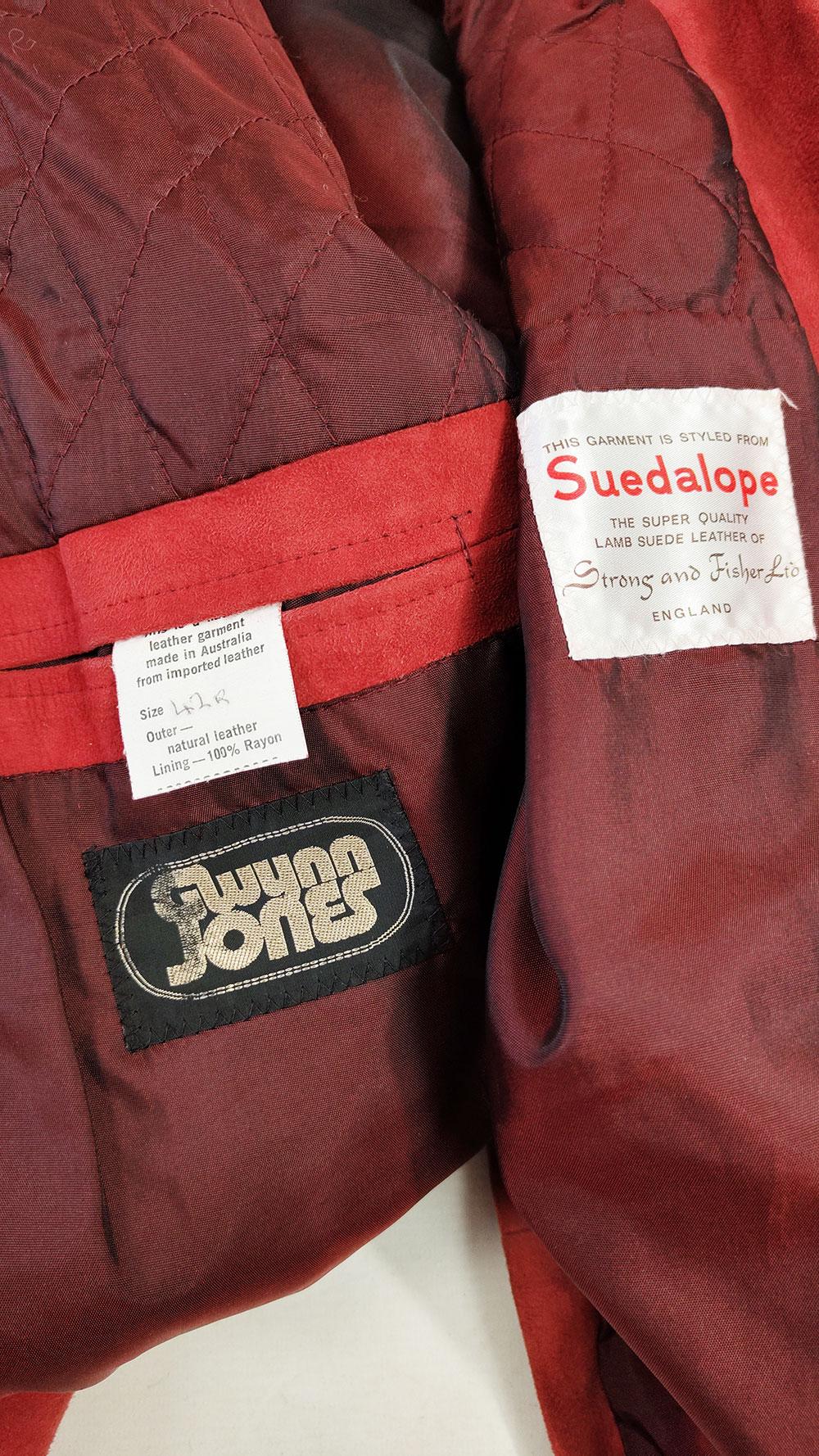 Vintage Mens Red Lambskin Suede Blazer 70s Sport Coat Jacket, 1970s For Sale 4