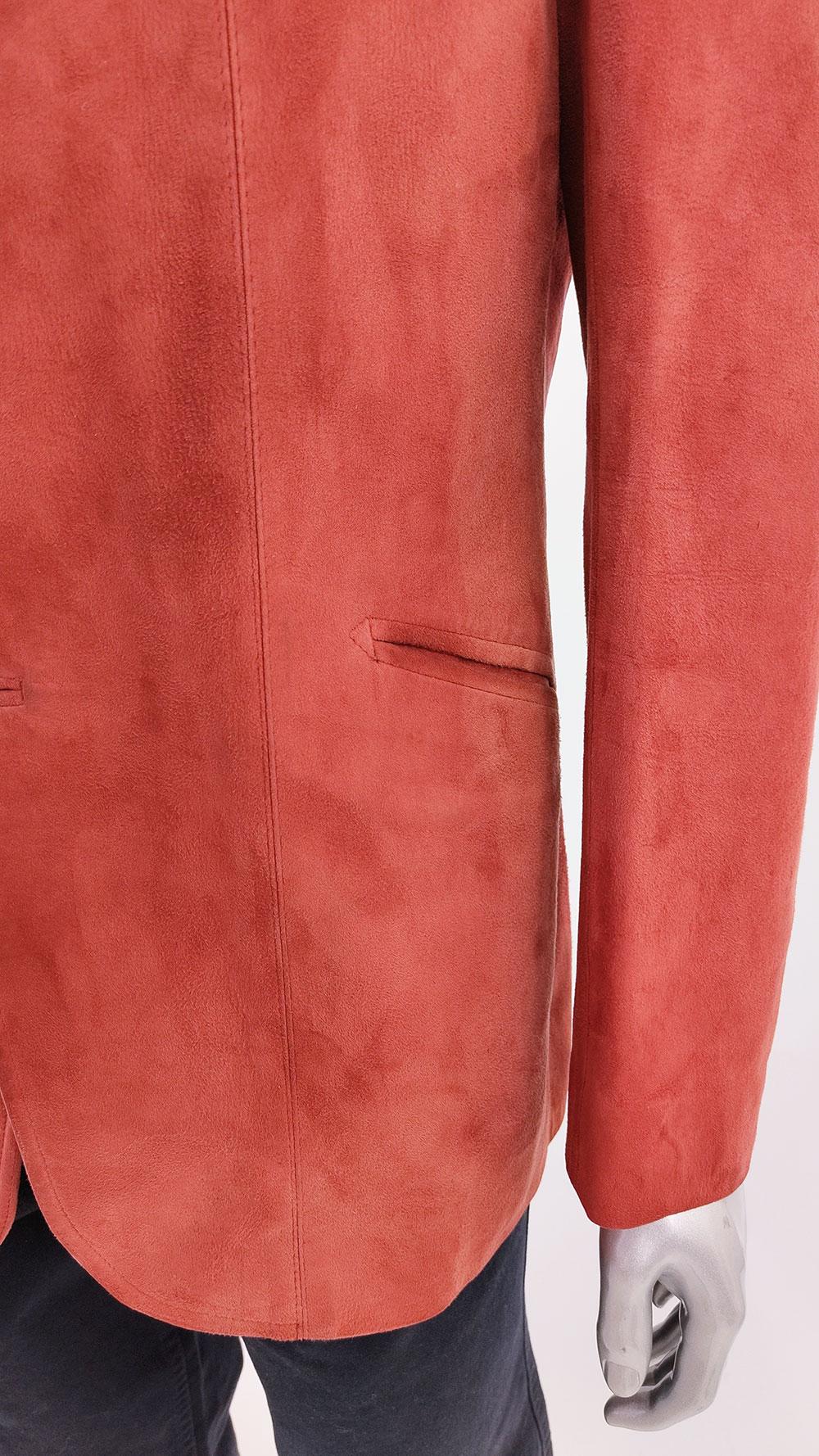 Vintage Mens Red Lambskin Suede Blazer 70s Sport Coat Jacket, 1970s For Sale 5
