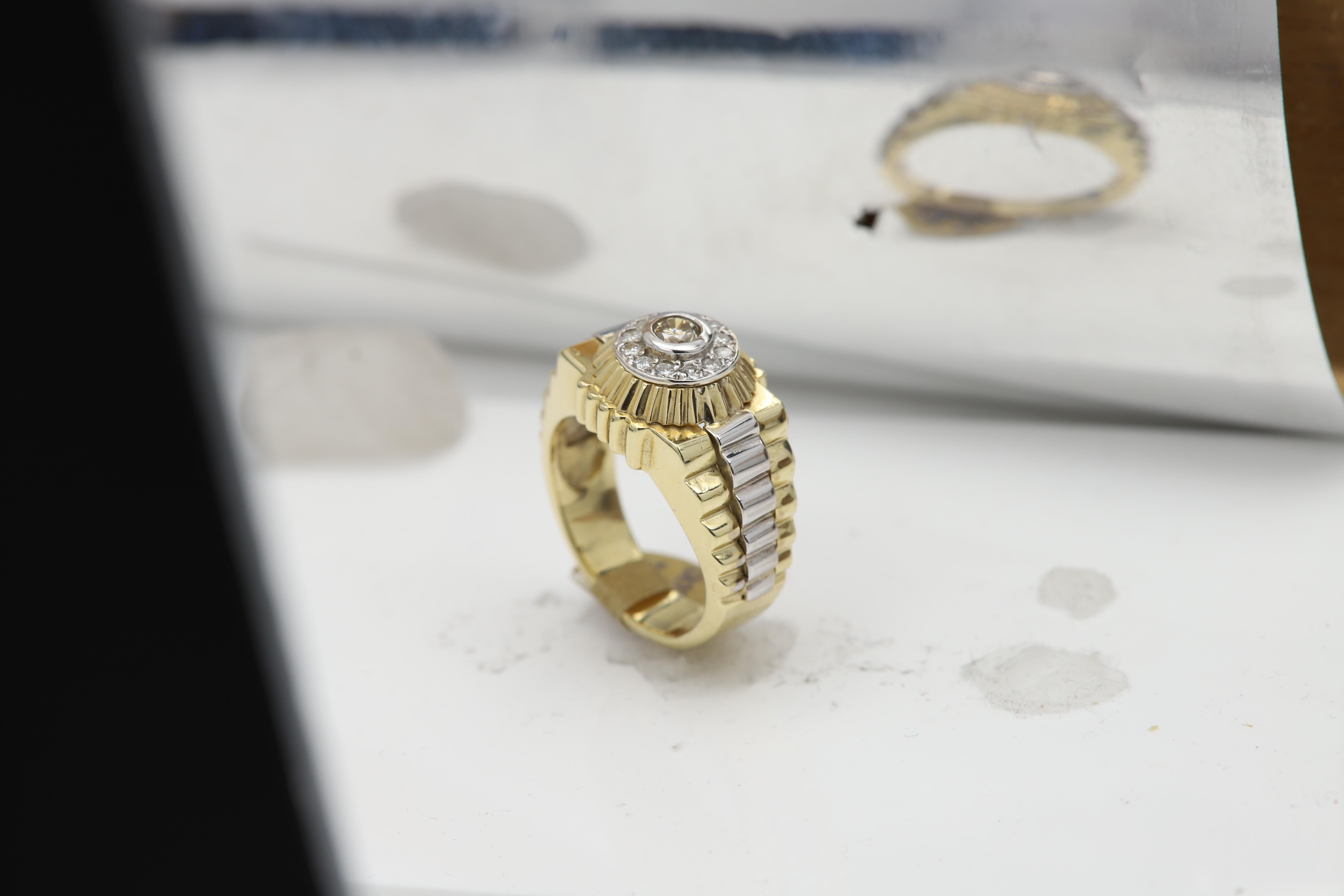 Vintage Men's Ring Diamond Men Ring Cluster Diamonds 14 Karat Gold For Sale 6