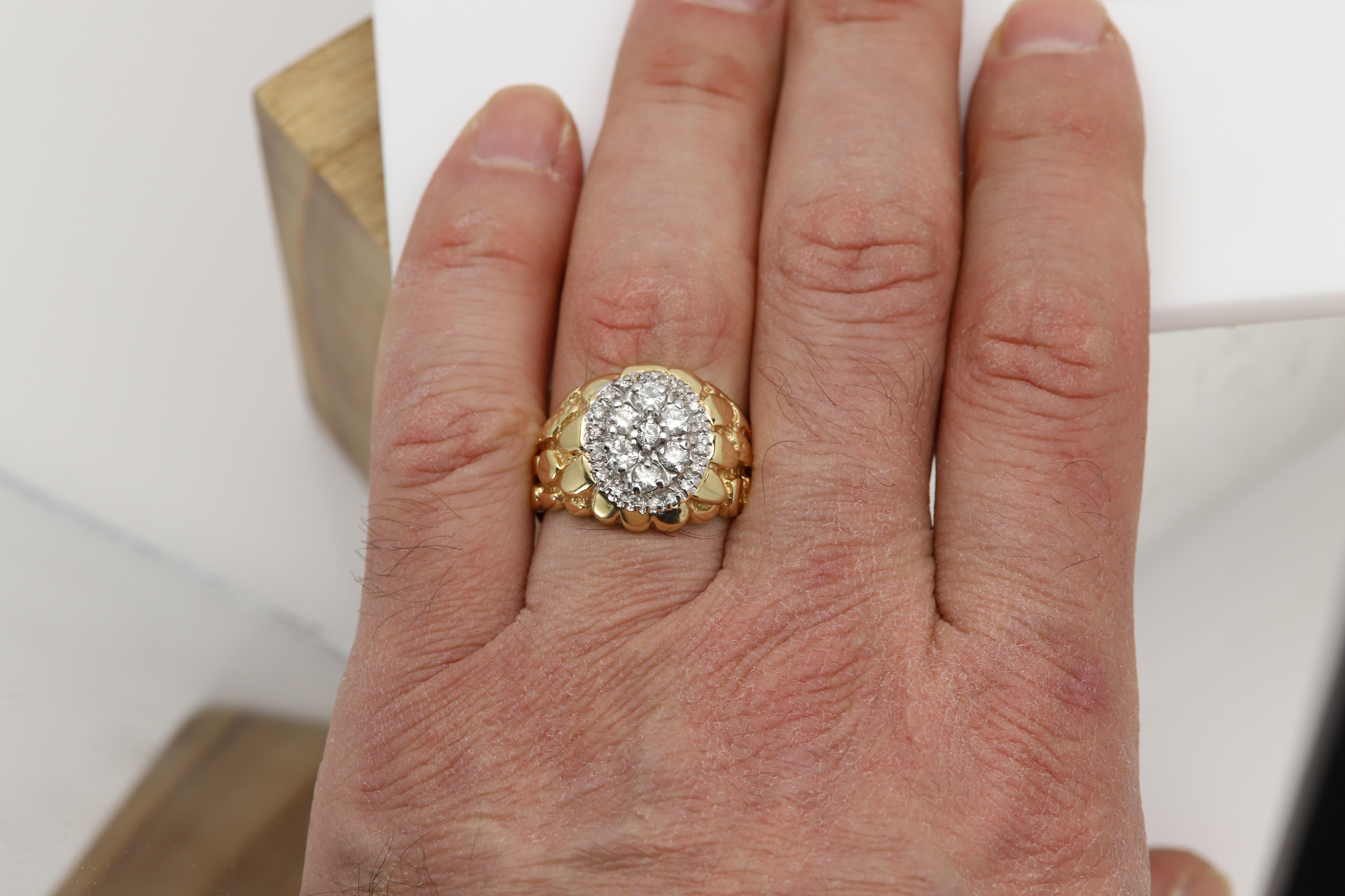 Vintage Men's Ring Diamond Men Ring Cluster Diamonds 14 Karat Gold For Sale 7