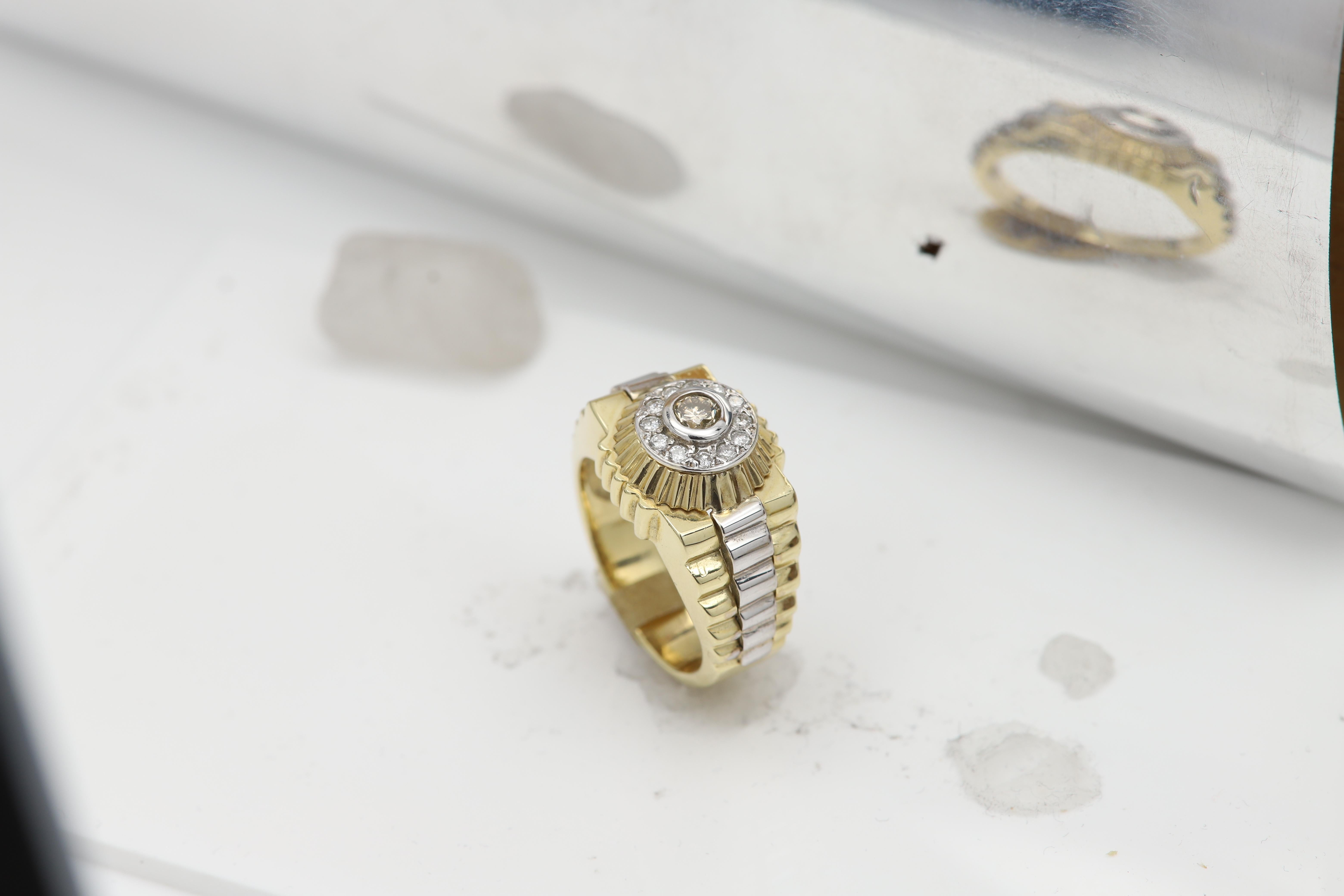 Vintage Men's Ring Diamond Men Ring Cluster Diamonds 14 Karat Gold For Sale 7