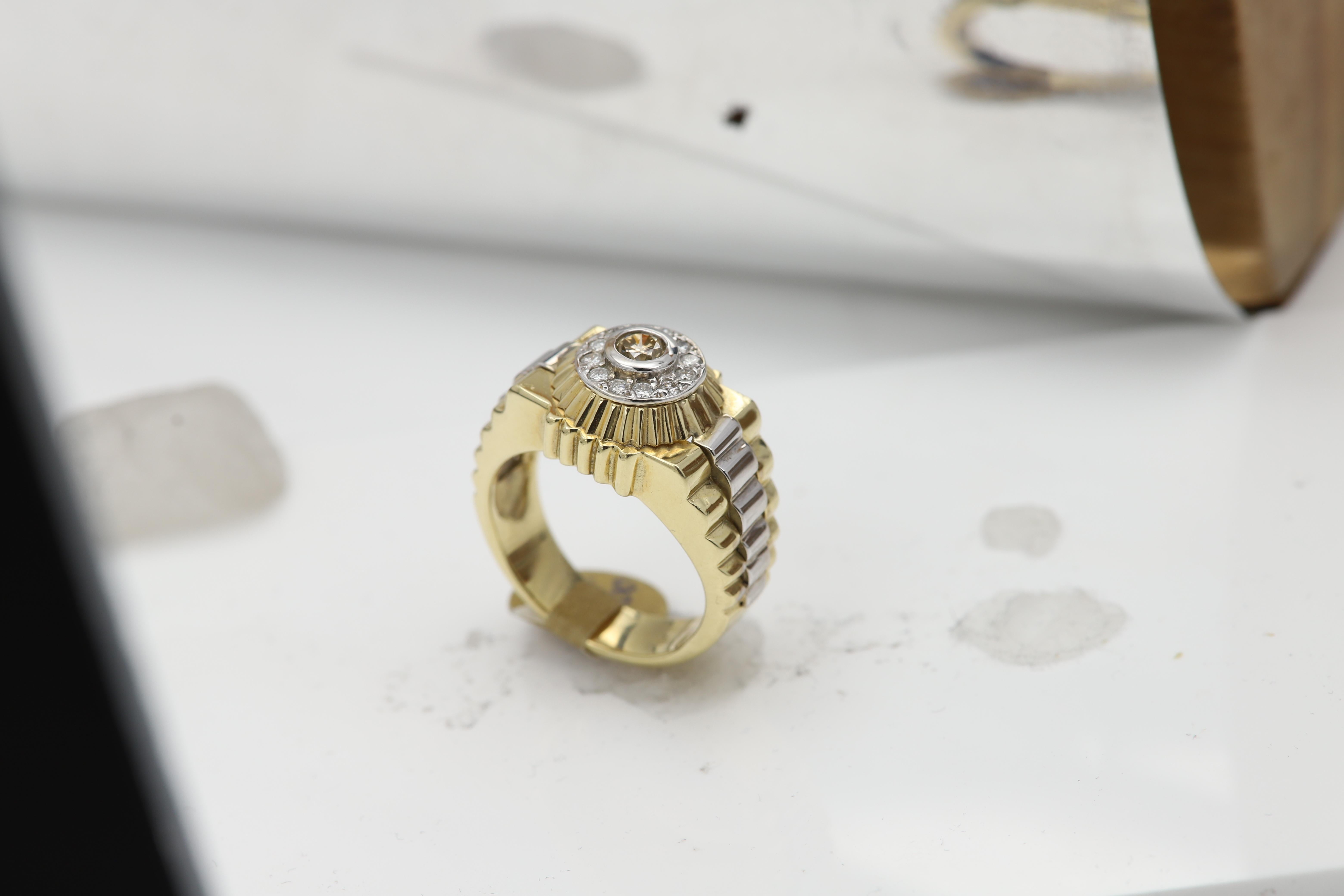 Vintage Men's Ring Diamond Men Ring Cluster Diamonds 14 Karat Gold For Sale 8
