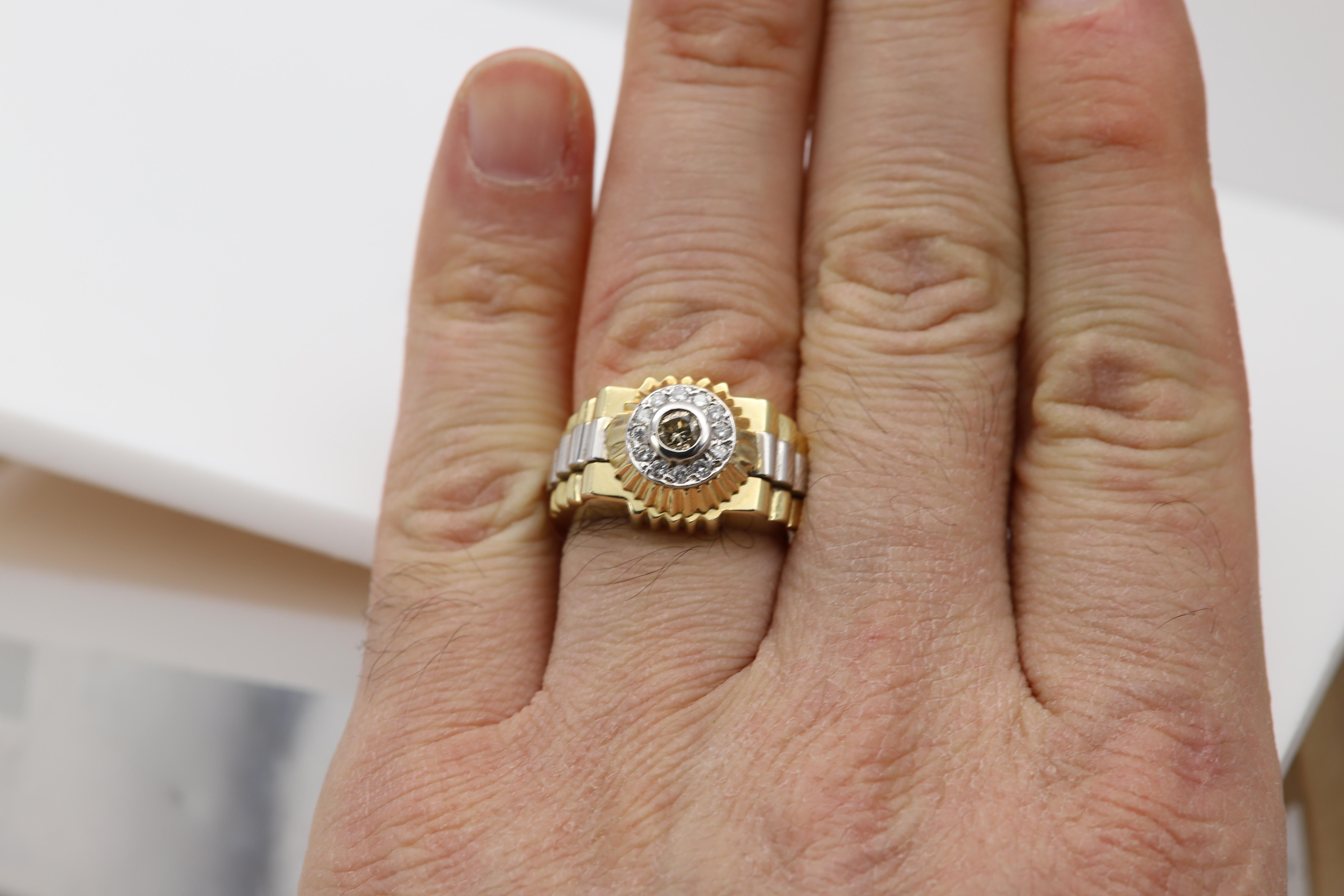 Vintage Men's Ring Diamond Men Ring Cluster Diamonds 14 Karat Gold For Sale 9