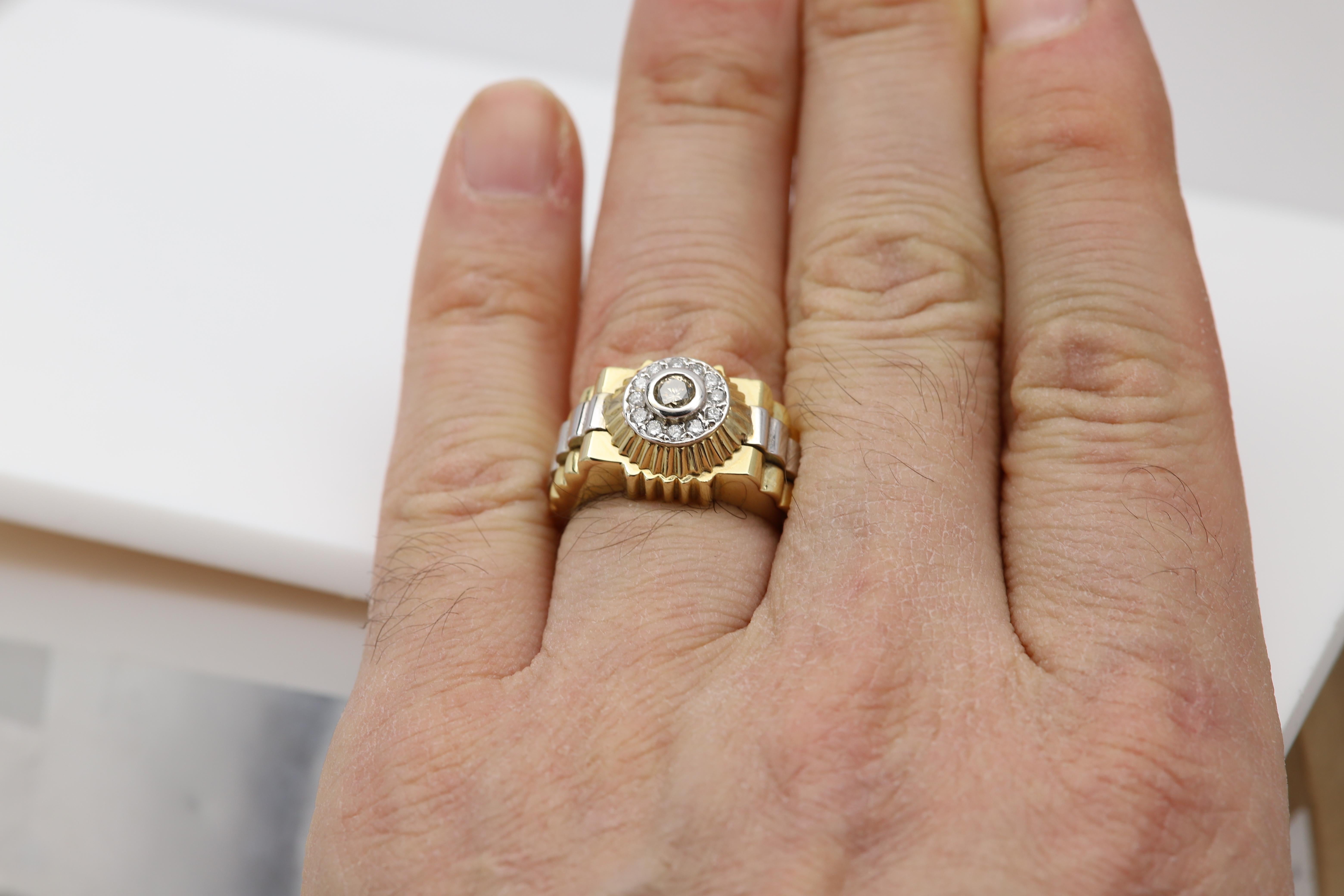 Vintage Men's Ring Diamond Men Ring Cluster Diamonds 14 Karat Gold For Sale 10