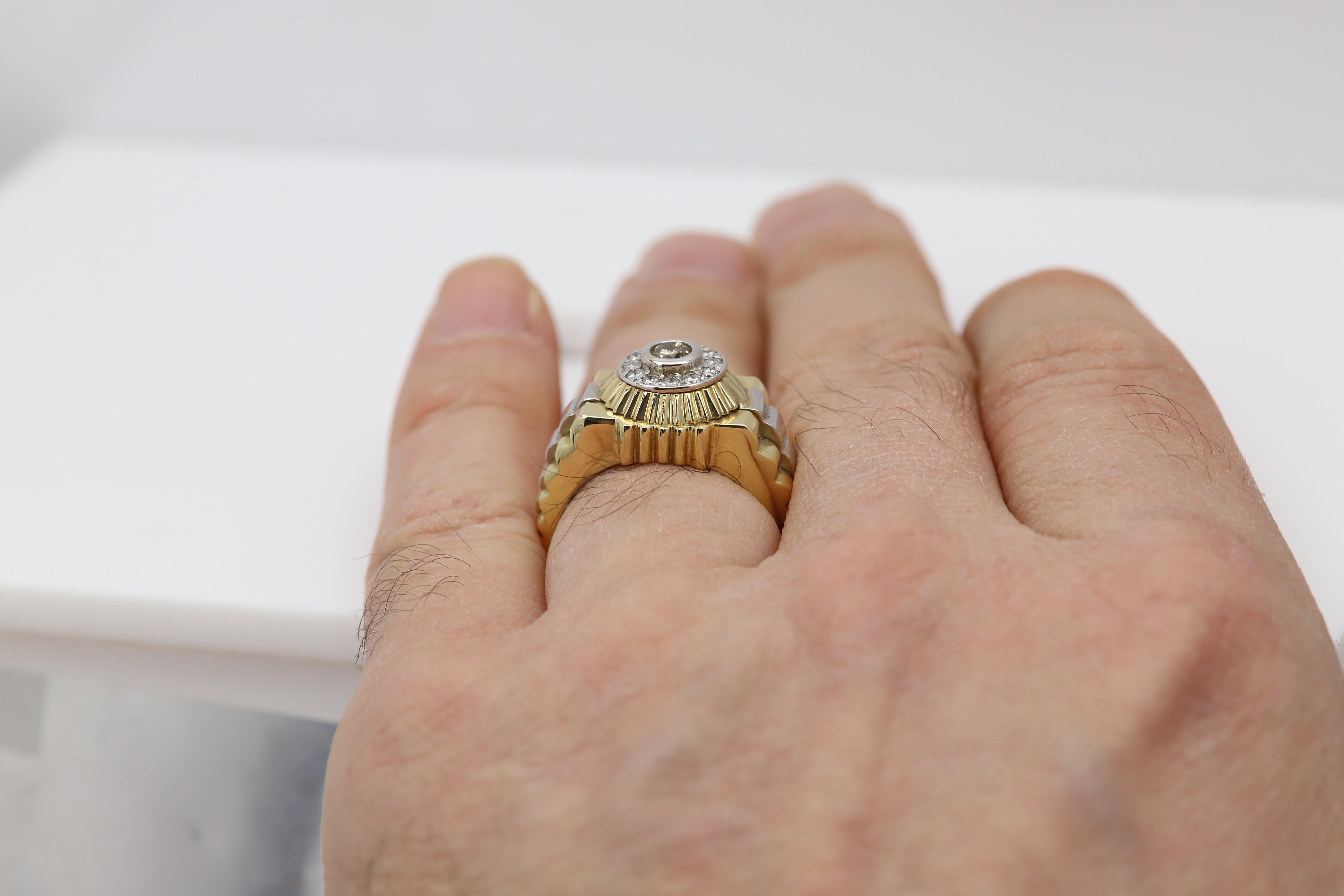 Vintage Men's Ring Diamond Men Ring Cluster Diamonds 14 Karat Gold For Sale 11