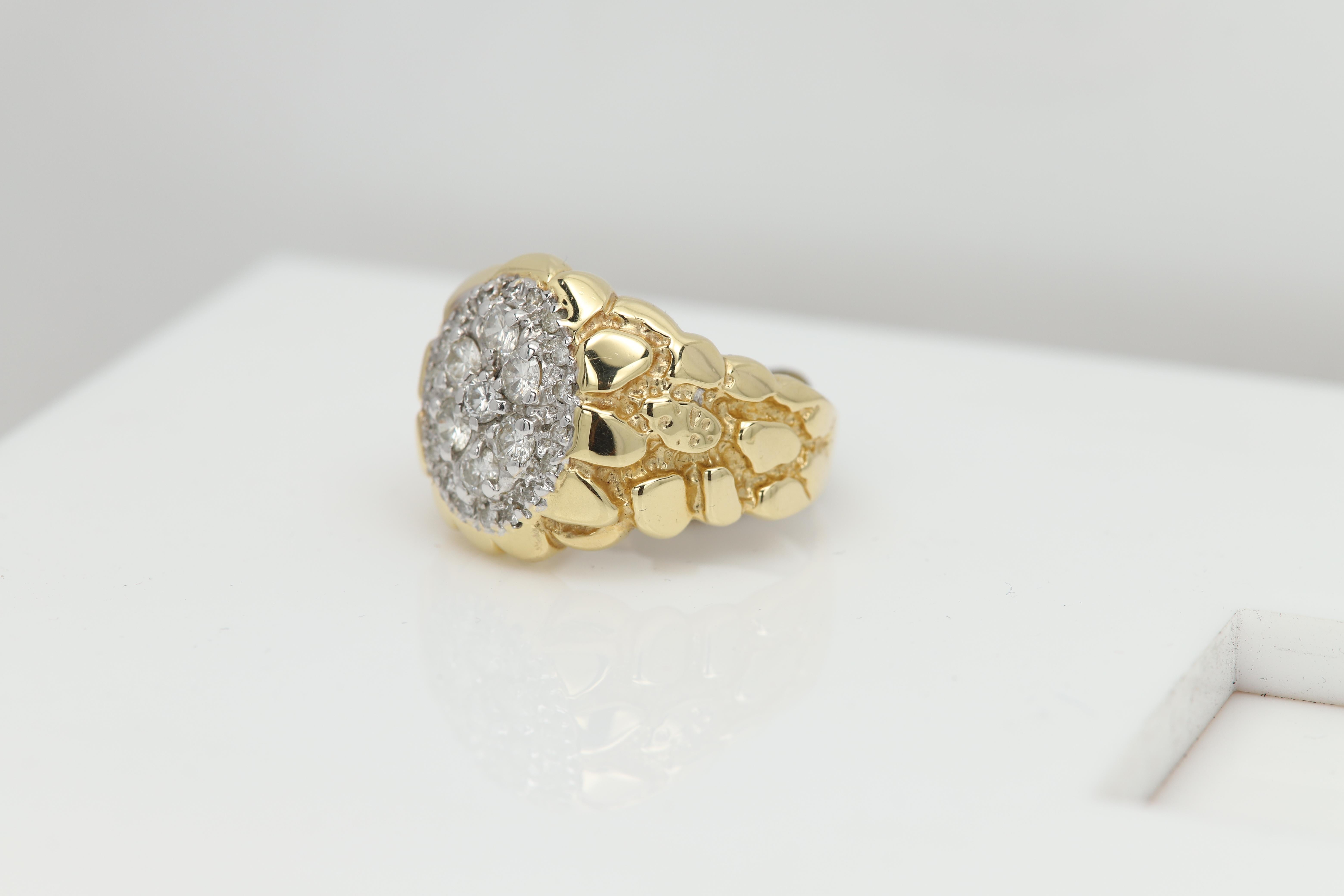 Vintage Men's Ring Diamond Men Ring Cluster Diamonds 14 Karat Gold For Sale 1