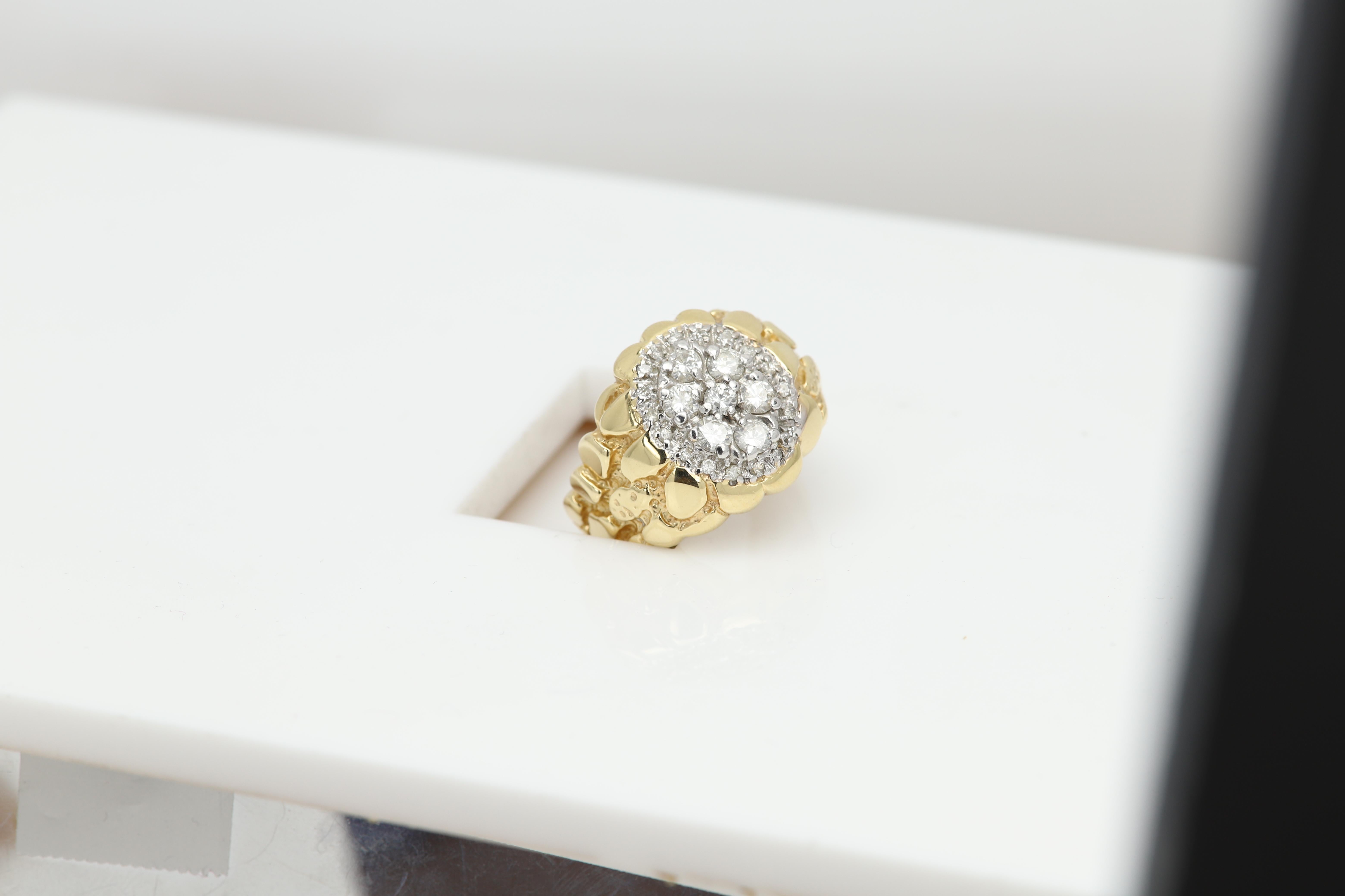 Vintage Men's Ring Diamond Men Ring Cluster Diamonds 14 Karat Gold For Sale 2