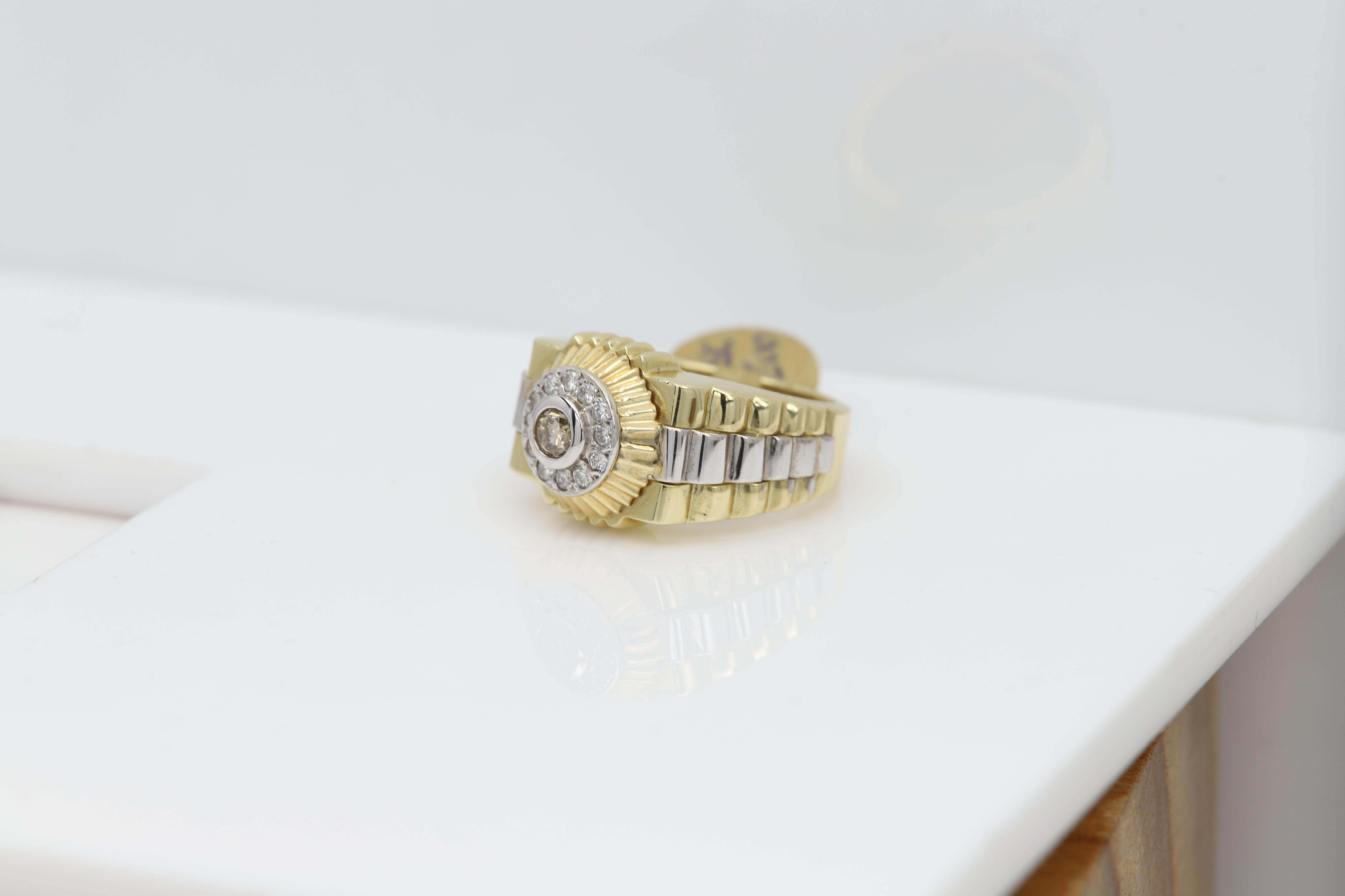 Vintage Men's Ring Diamond Men Ring Cluster Diamonds 14 Karat Gold For Sale 2