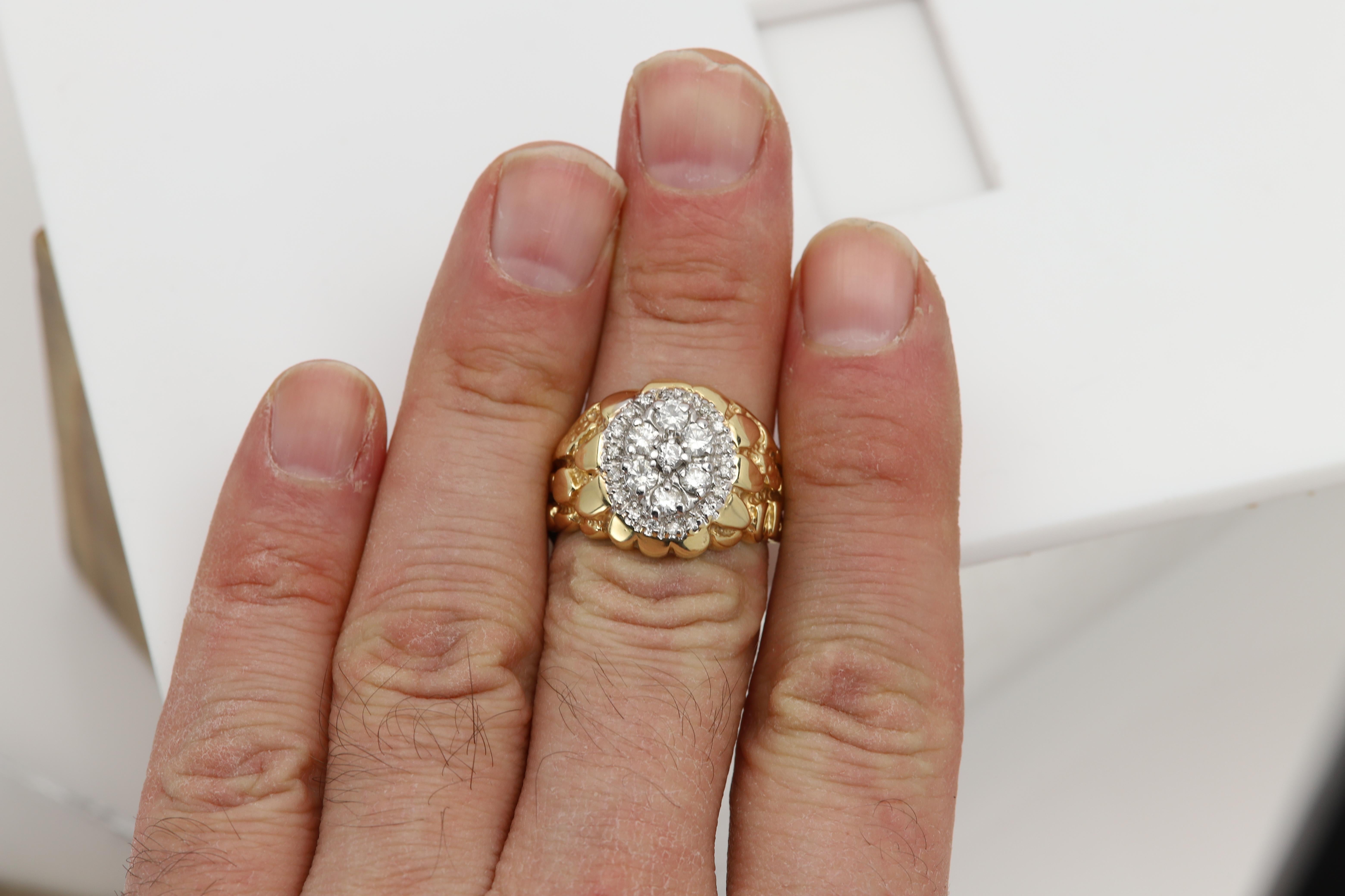 Vintage Men's Ring Diamond Men Ring Cluster Diamonds 14 Karat Gold For Sale 5
