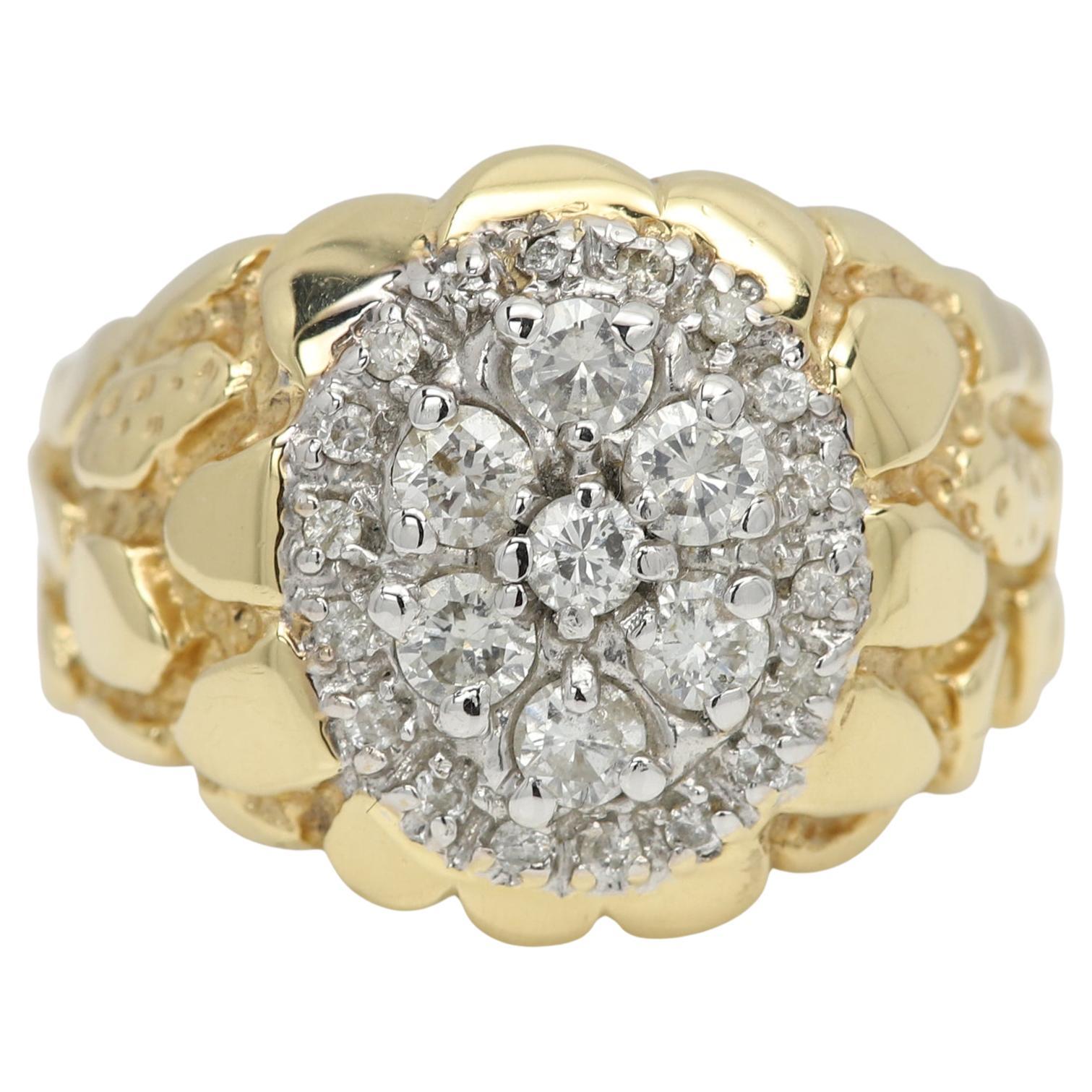 Vintage Men's Ring Diamond Men Ring Cluster Diamonds 14 Karat Gold