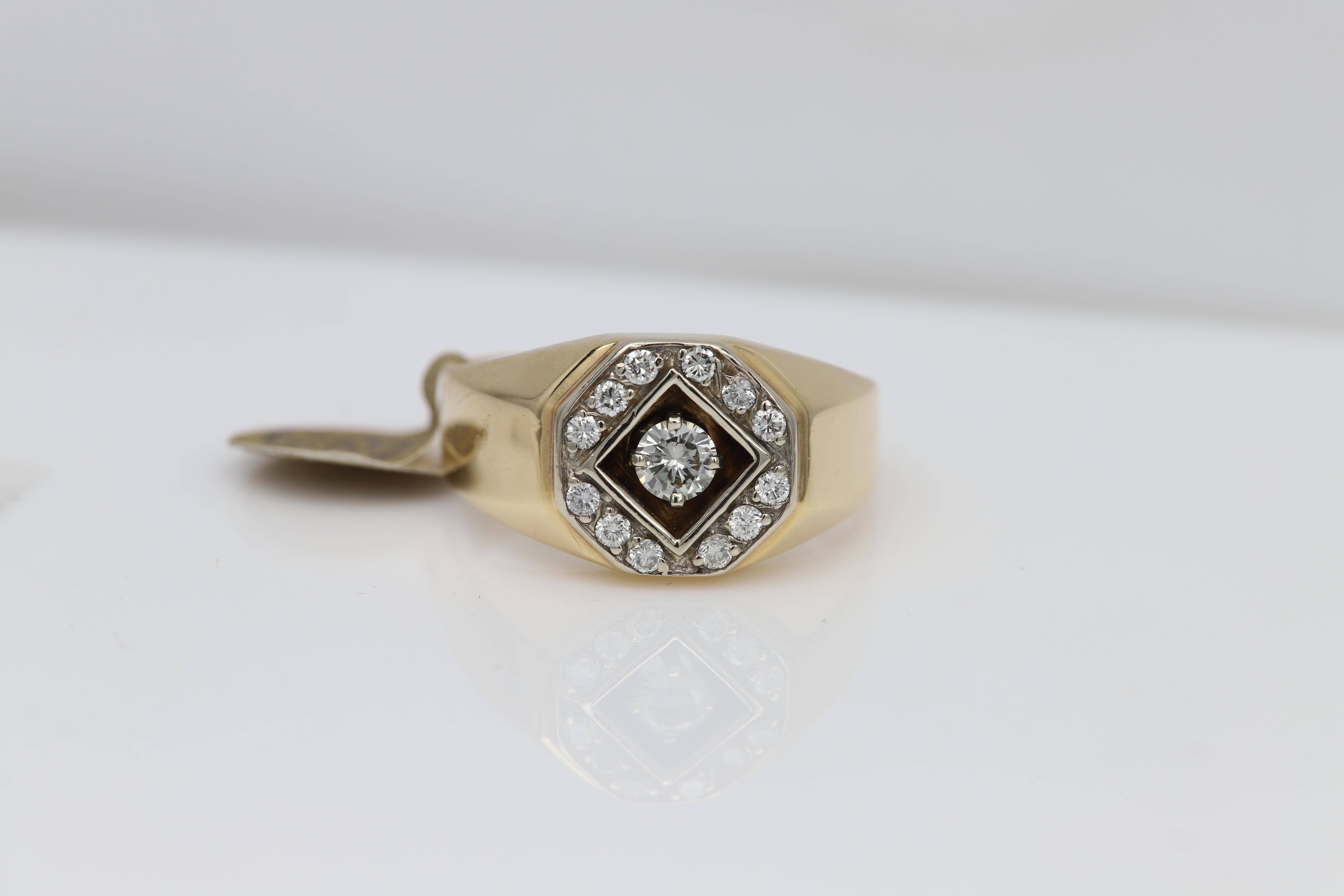 Vintage Men's Ring Diamond Men Ring Cluster Diamonds Men Ring 14 Karat Gold For Sale 6