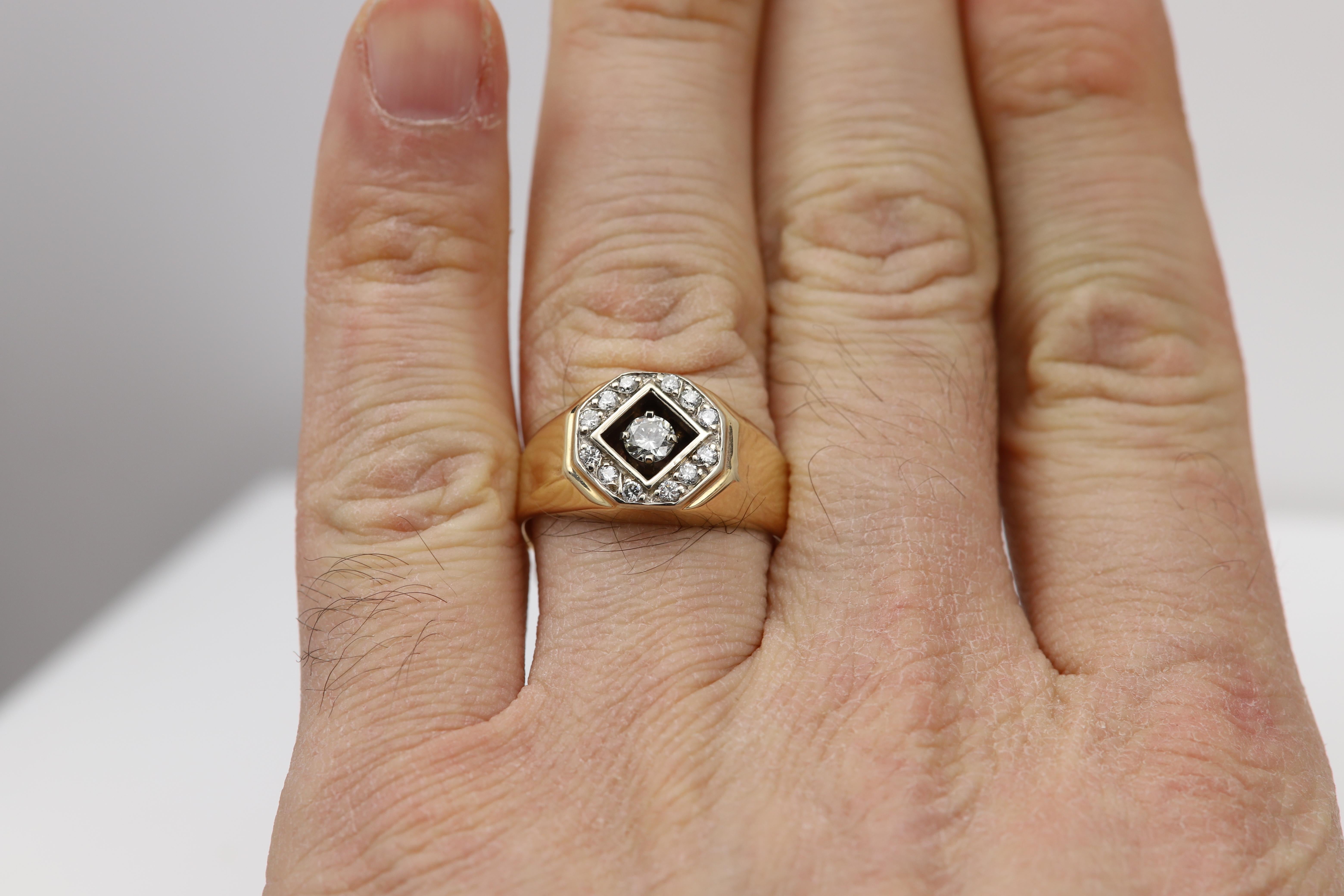Vintage Men's Ring Diamond Men Ring Cluster Diamonds Men Ring 14 Karat Gold For Sale 7