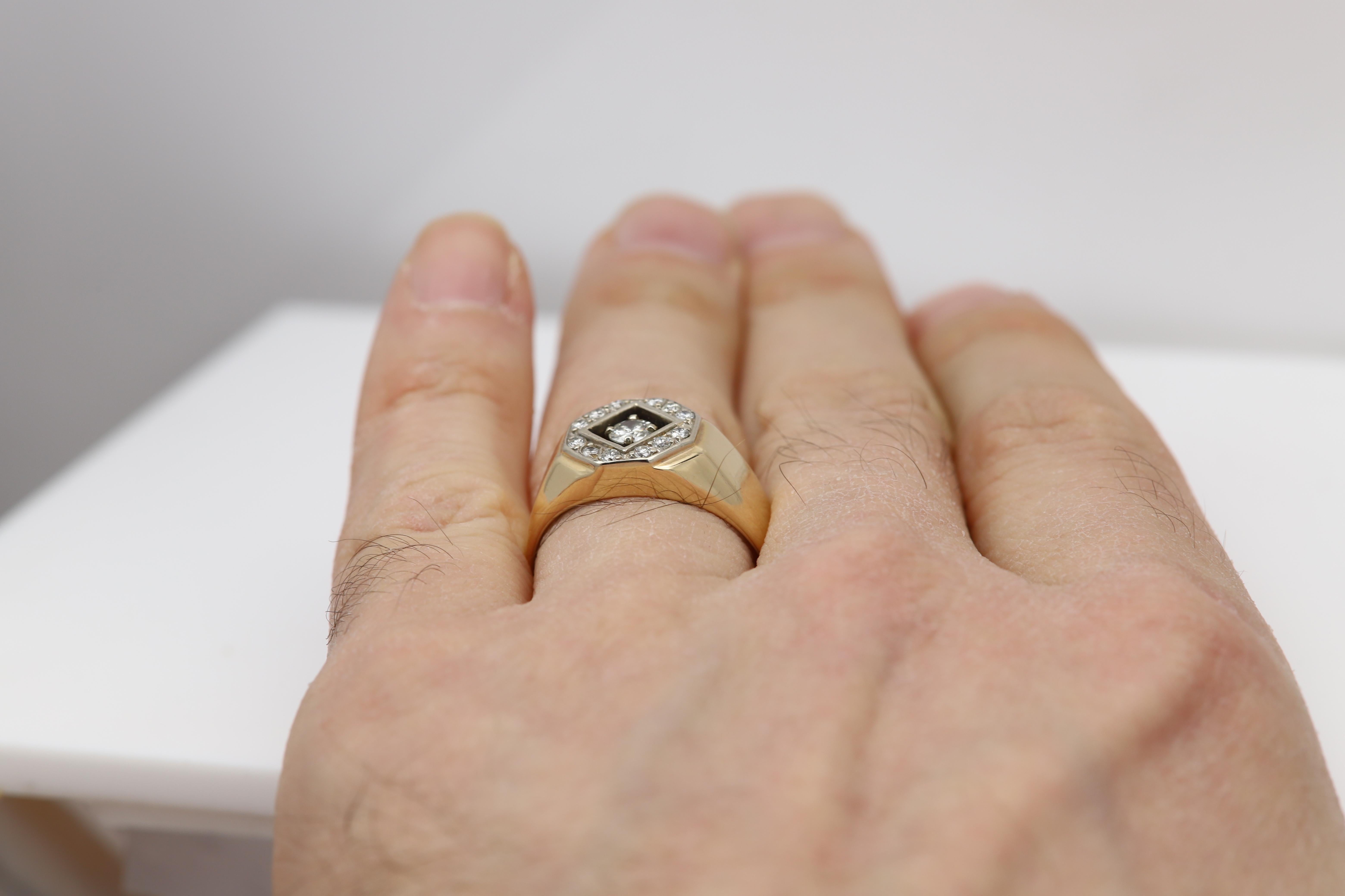 Vintage Men's Ring Diamond Men Ring Cluster Diamonds Men Ring 14 Karat Gold For Sale 8