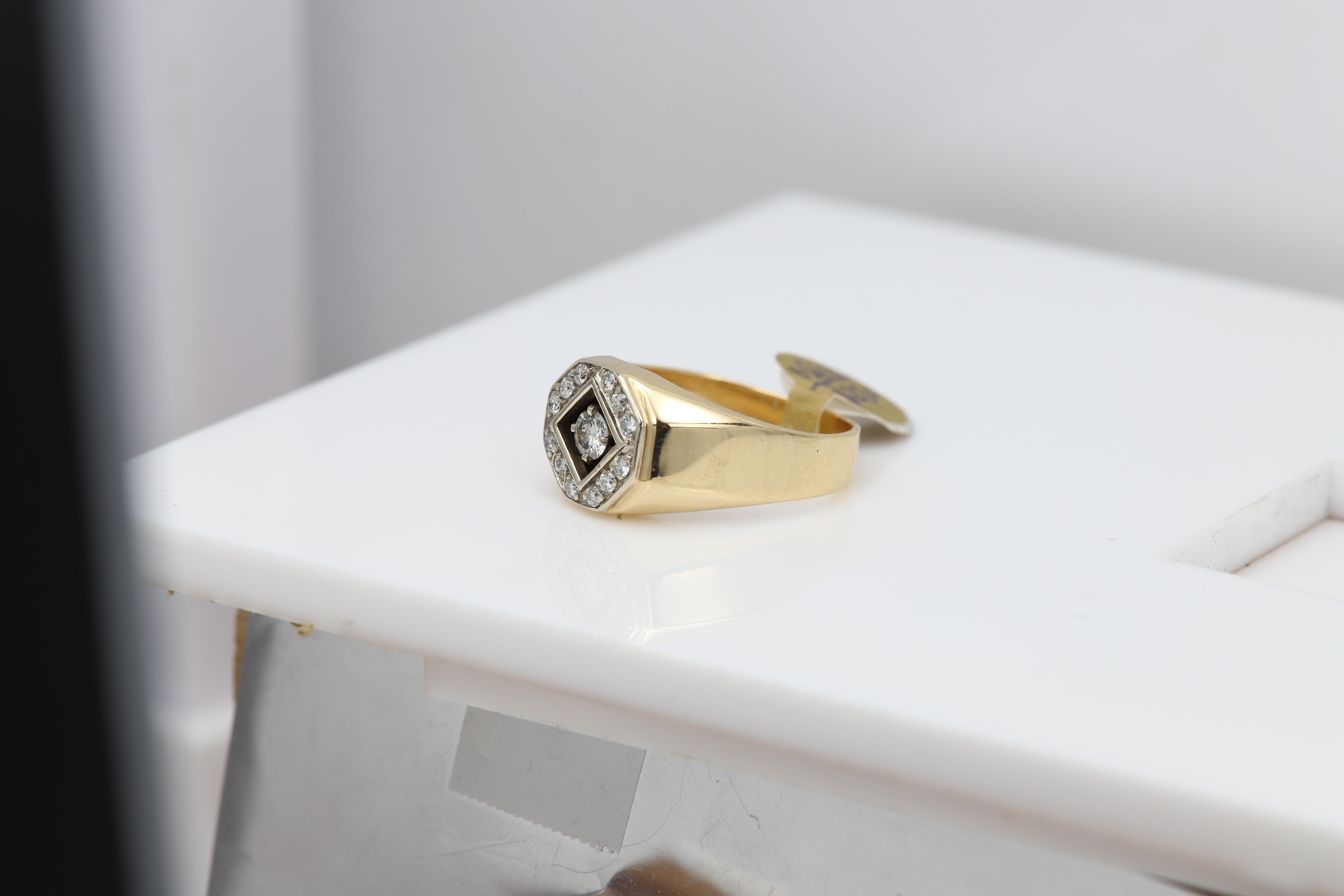 Vintage Men's Ring Diamond Men Ring Cluster Diamonds Men Ring 14 Karat Gold For Sale 9