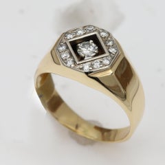 Vintage Men's Ring Diamond Men Ring Cluster Diamonds Men Ring 14 Karat Gold