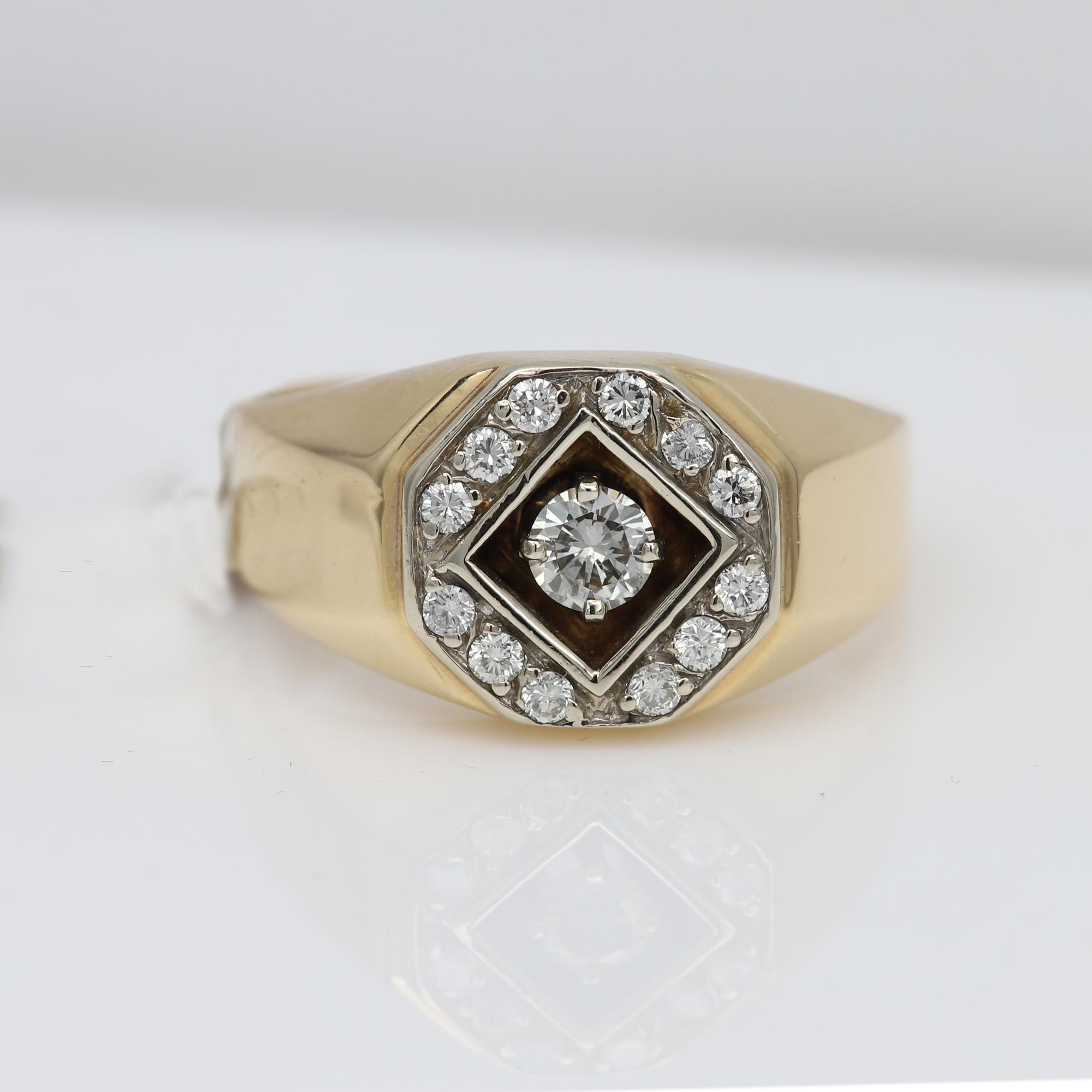 Round Cut Vintage Men's Ring Diamond Men Ring Cluster Diamonds Men Ring 14 Karat Gold For Sale